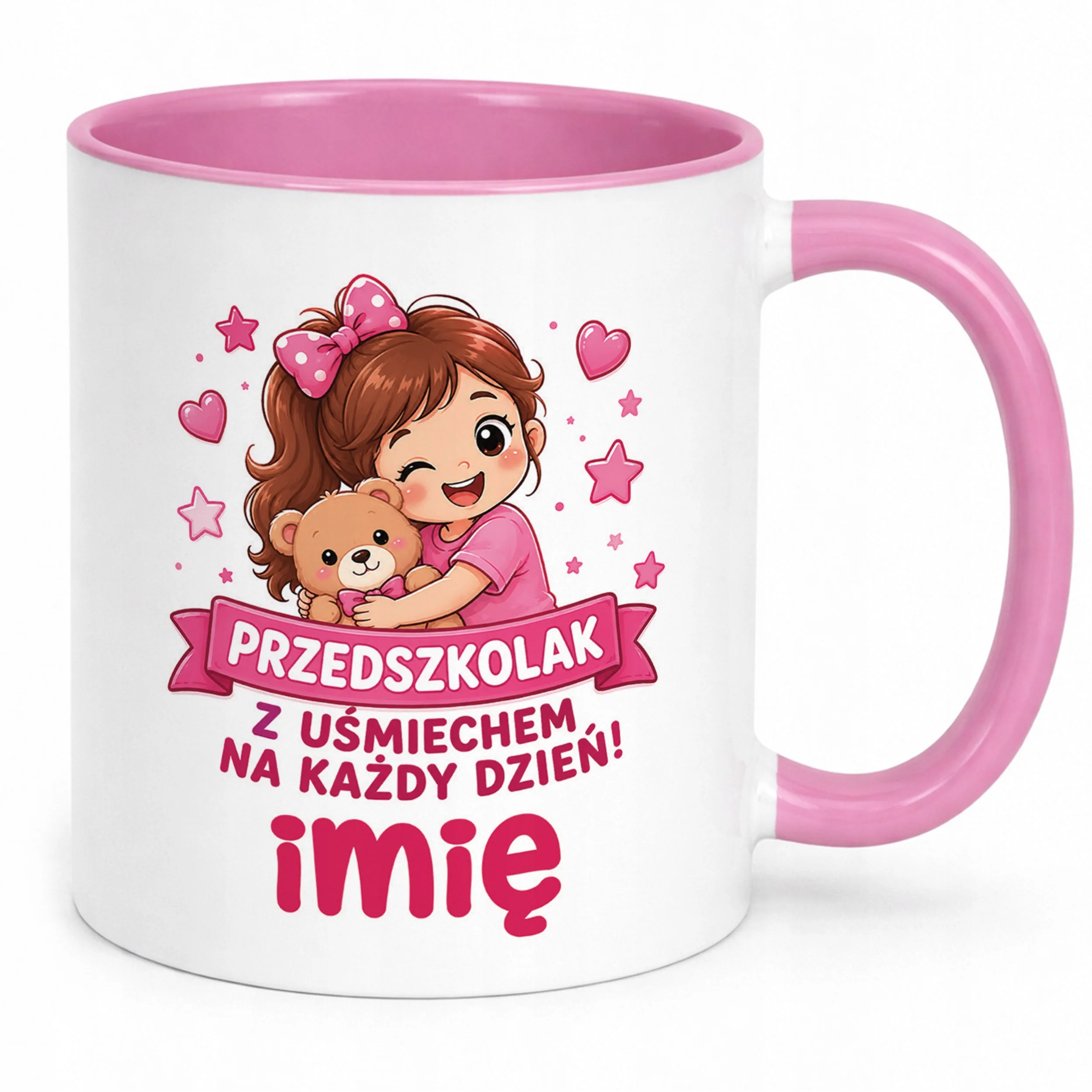 Kubek Różowy z nadrukiem personalizowany Przedszkolak Szkoła Dla Dzieci