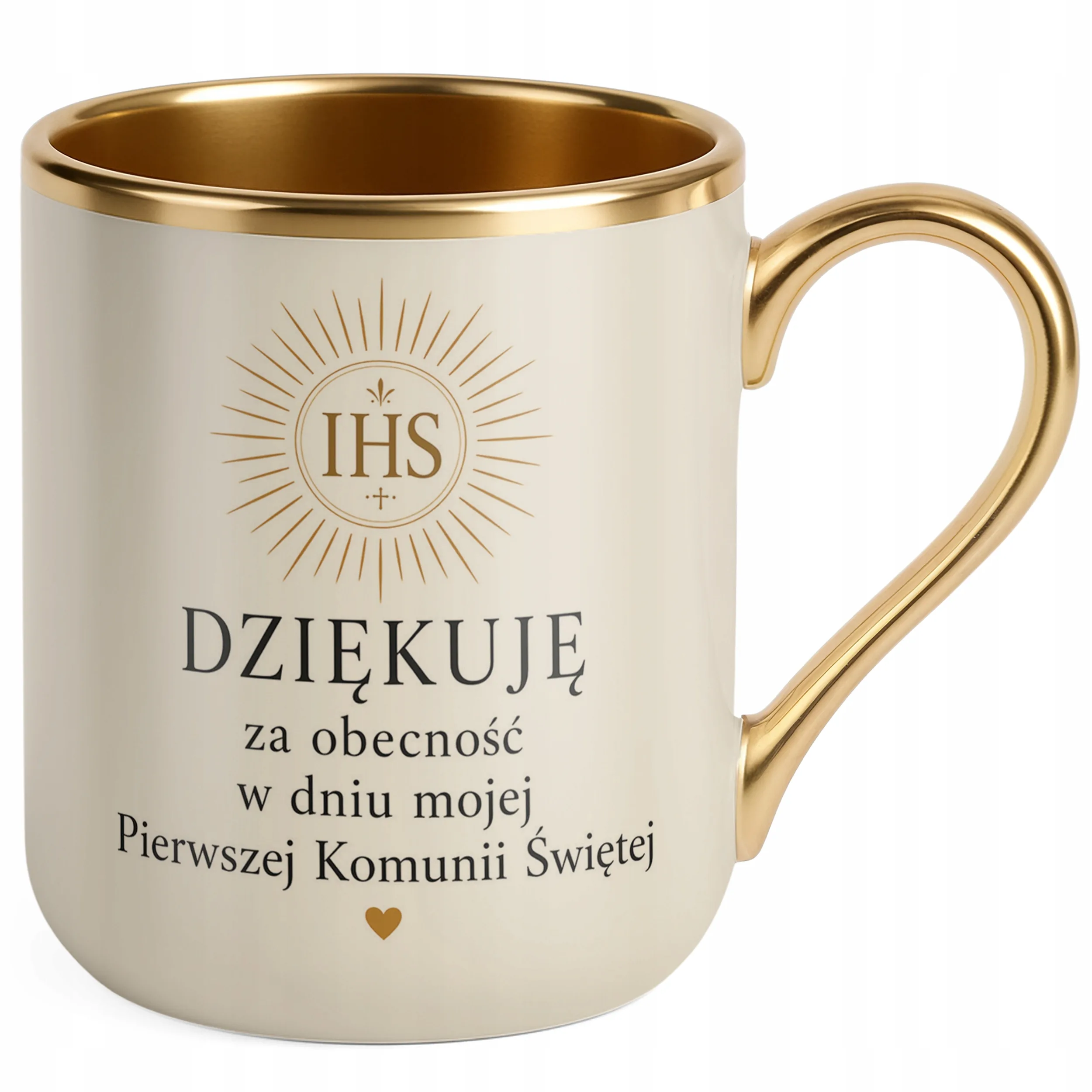 Kubek Premium złoty ecru Komunia Święta pamiątka dla gości