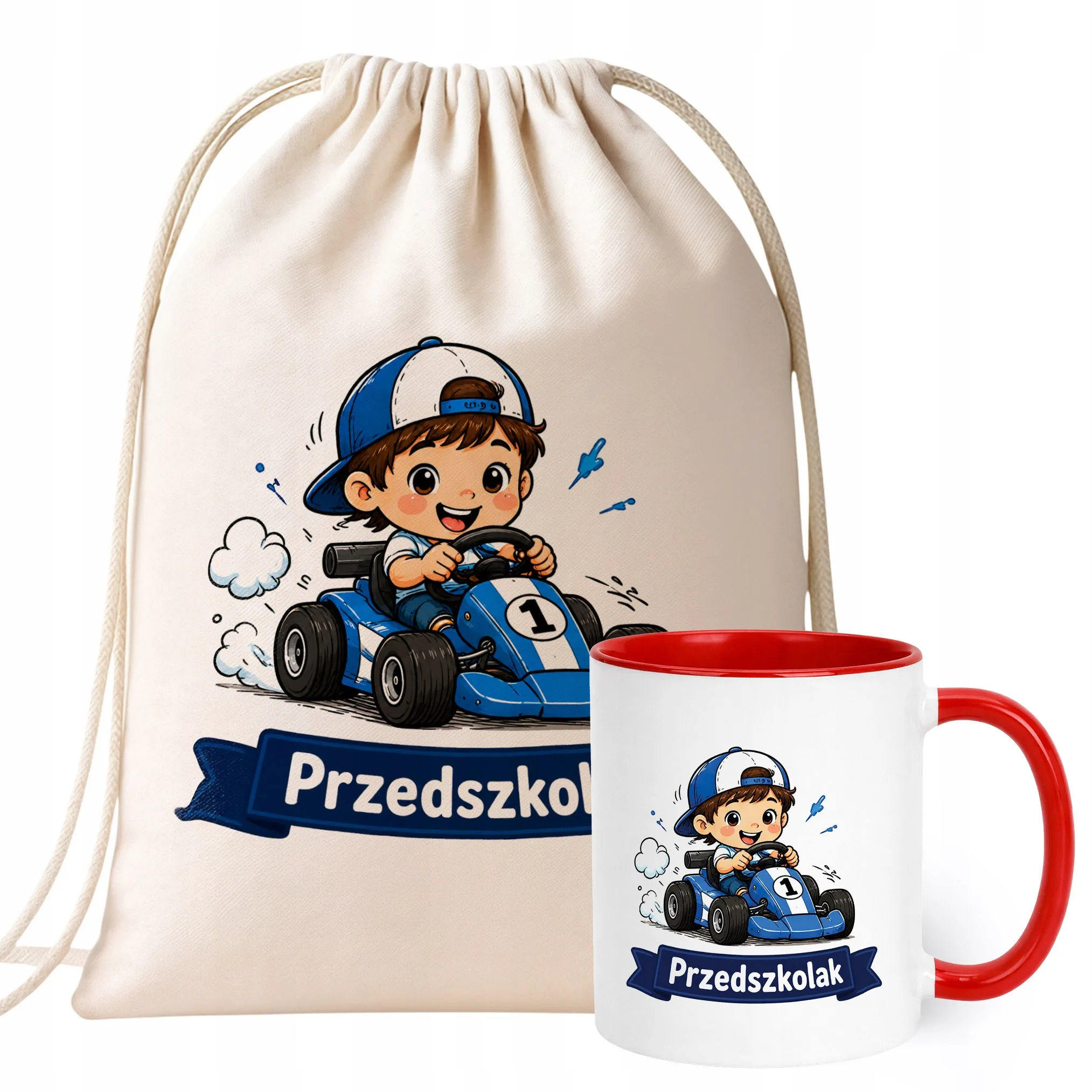 Zestaw Plecak Worek Kubek Czerwony Z Nadrukiem Przedszkolak Dla Dzieci