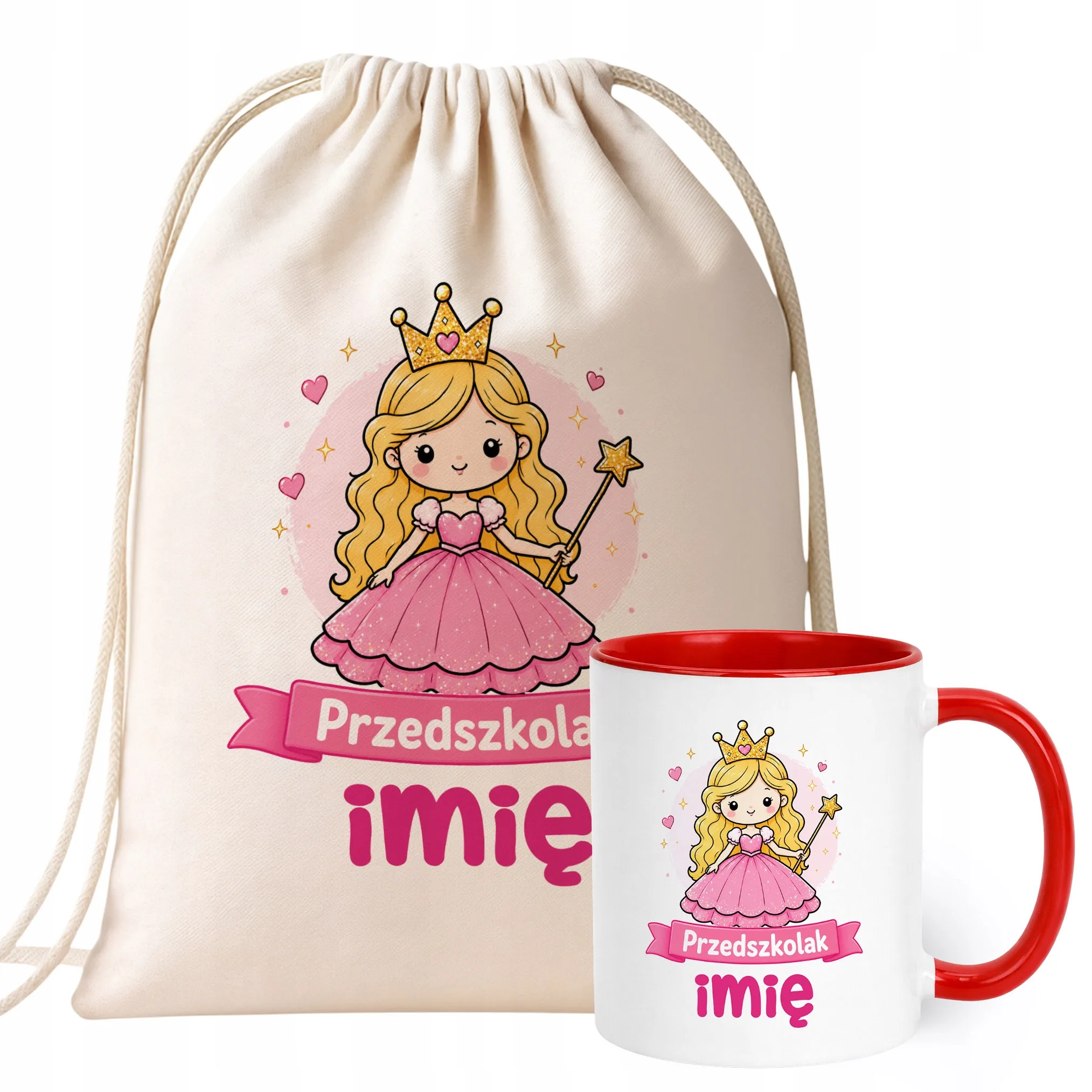 Zestaw Personalizowany Plecak Worek Kubek Czerwony Przedszkolak
