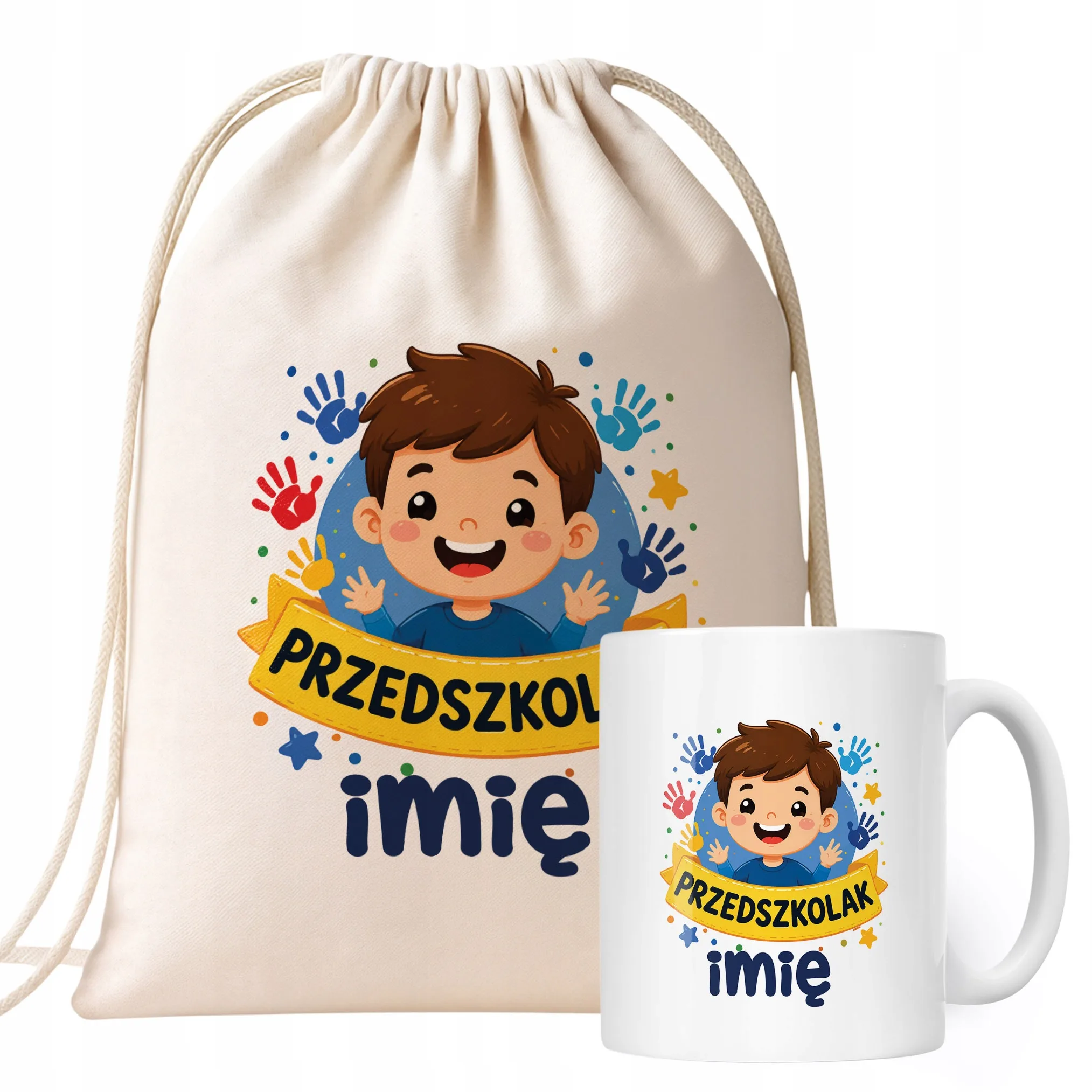 Zestaw Personalizowany Plecak Worek Kubek Przedszkolak Prezent