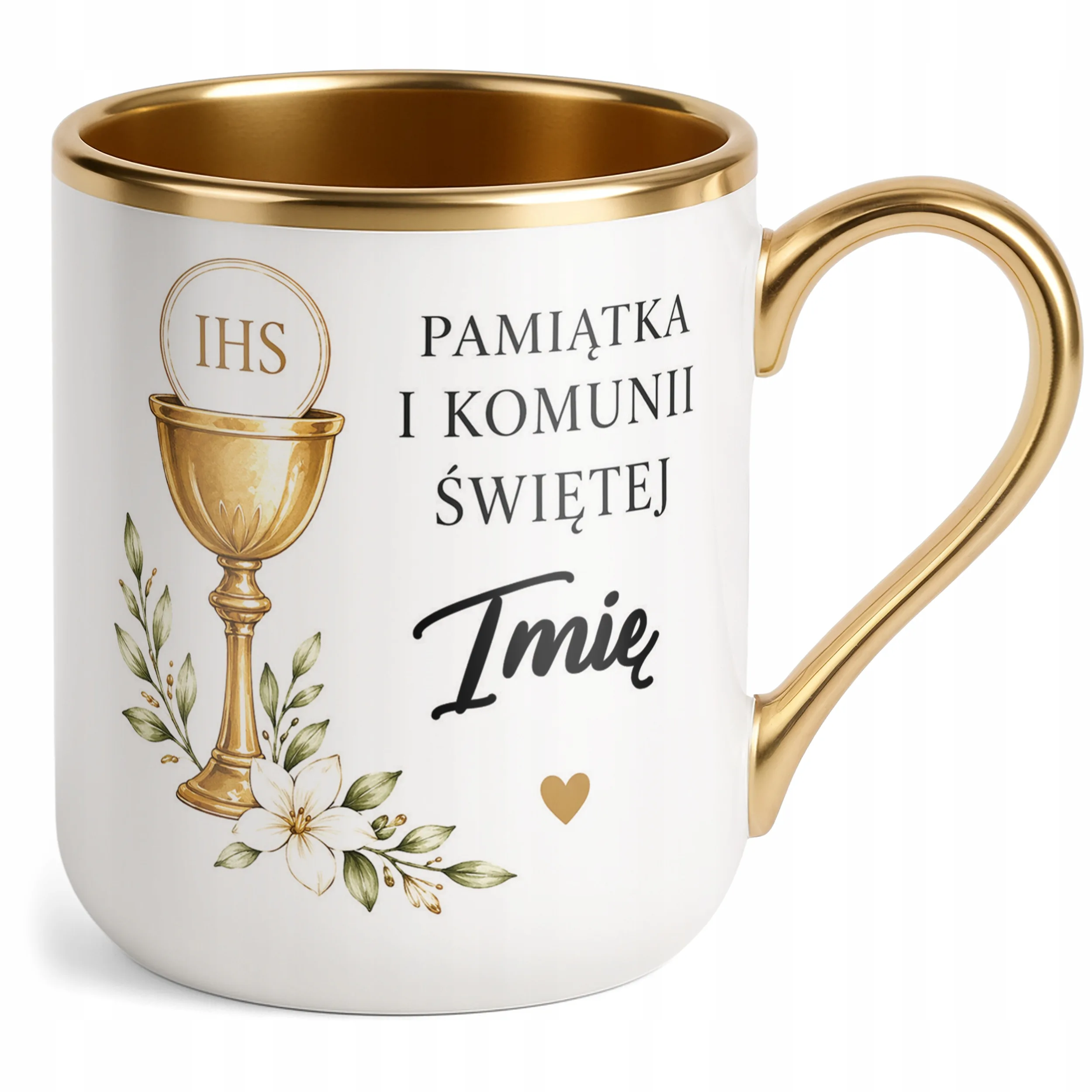 Kubek z imieniem dziecka Premium złoty podziękowanie dla gości komunia