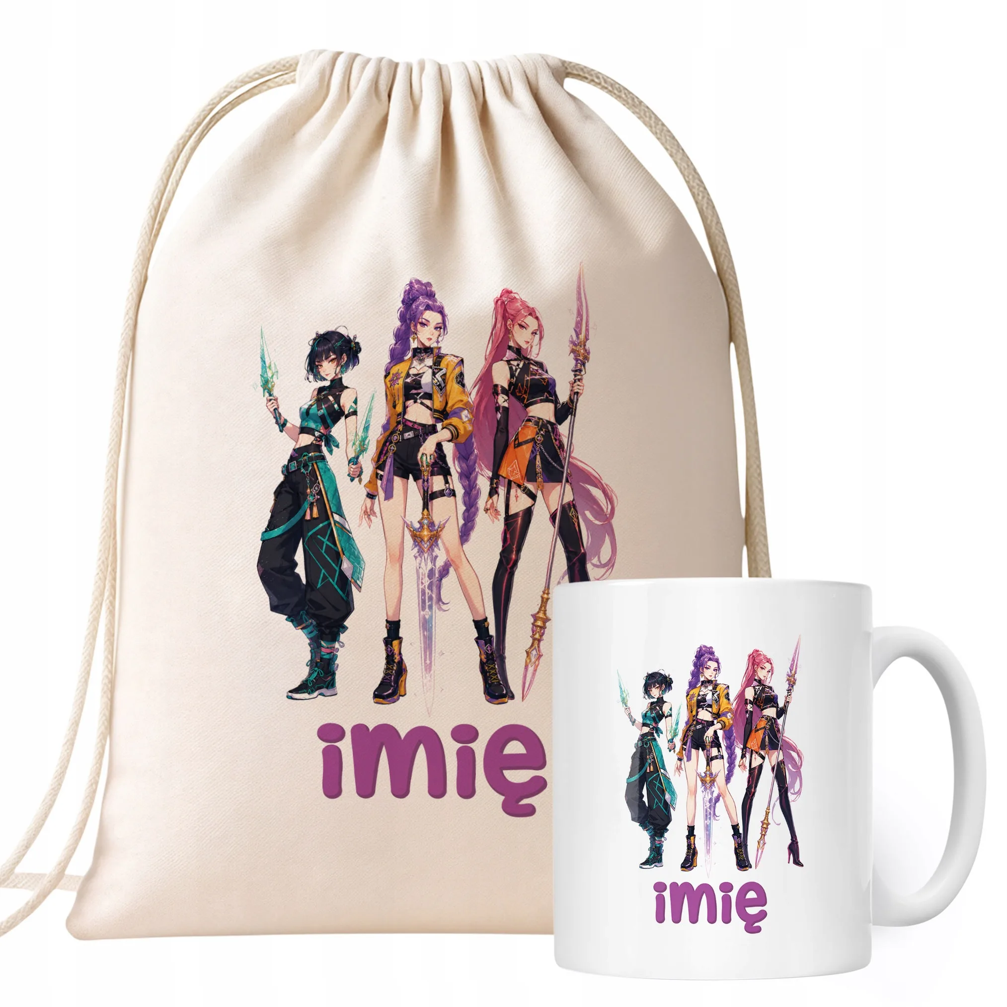 Zestaw Personalizowany Plecak Worek Kubek Łowczynie Kpop Prezent