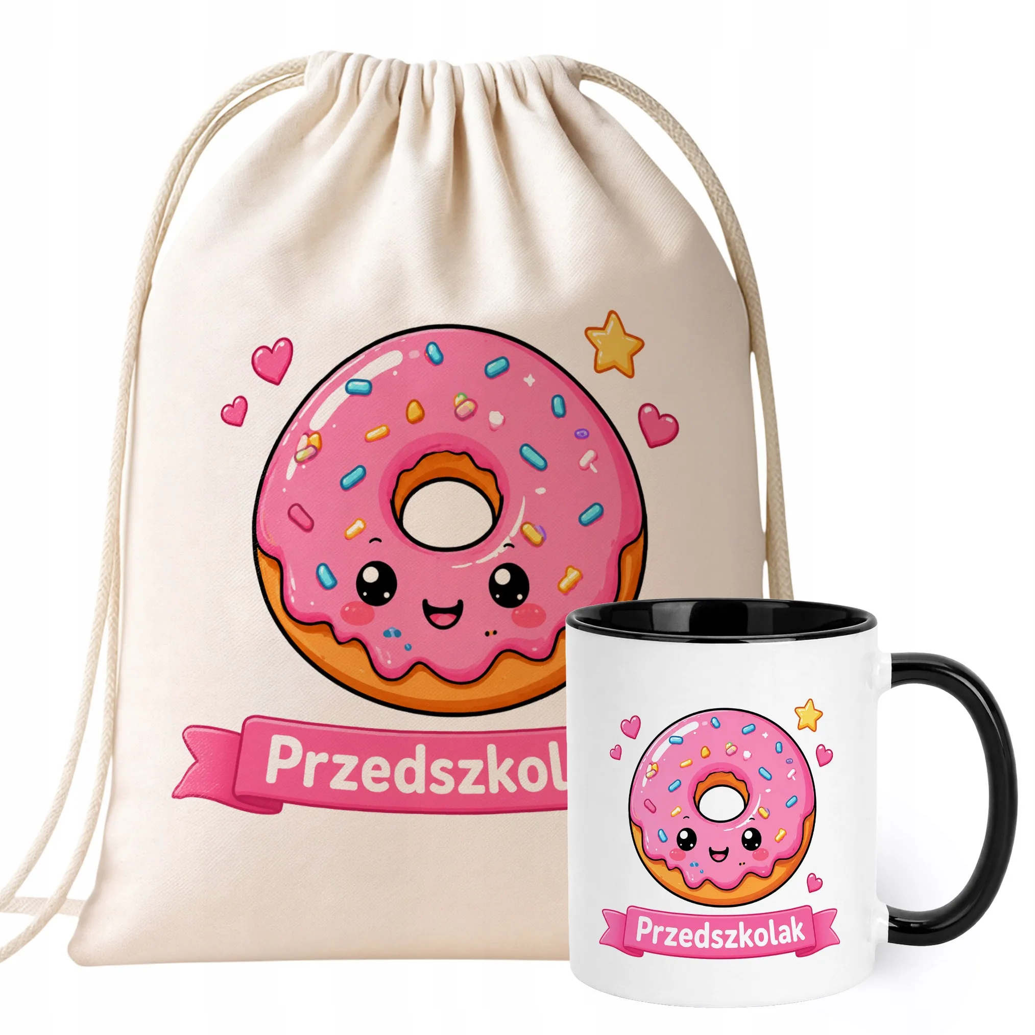 Zestaw Plecak Worek Kubek Czarny Z Nadrukiem Przedszkolak Dla Dzieci