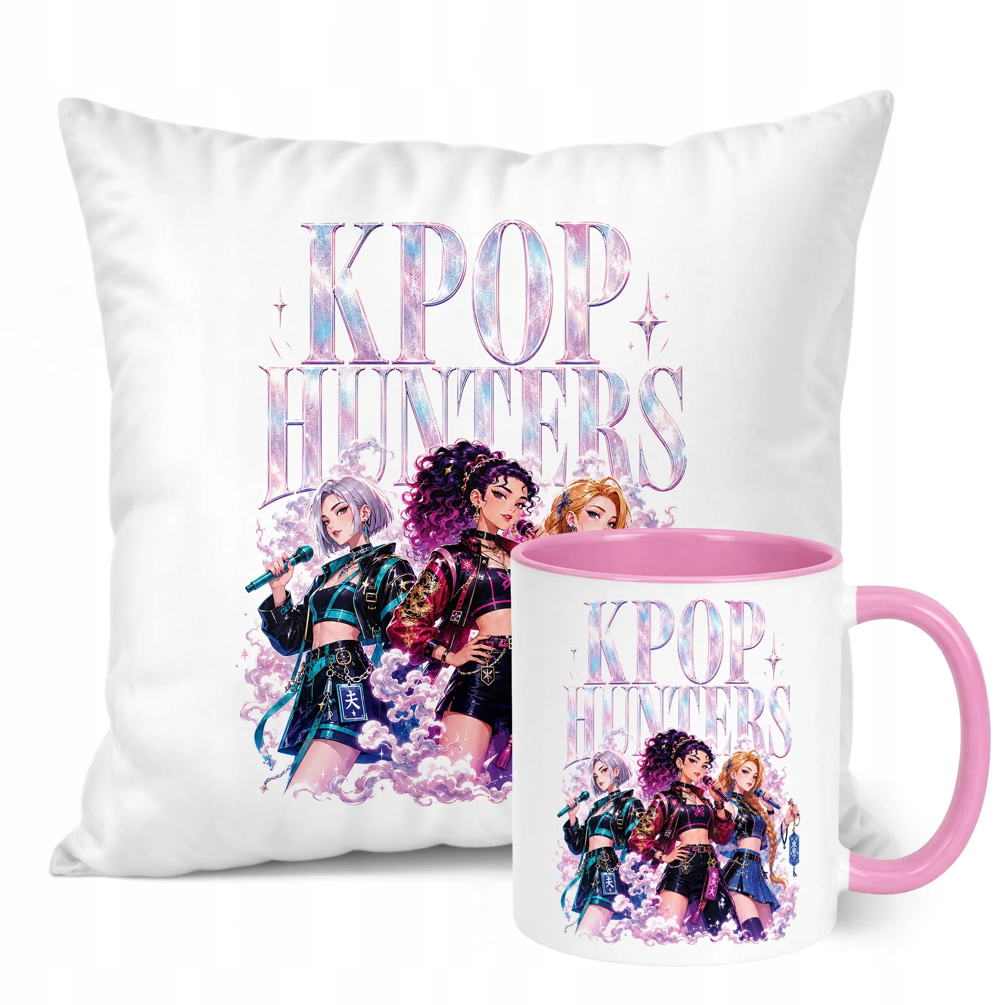 Zestaw Kubek Różowy Poduszka Z Nadrukiem ŁOWCZYNIE KPOP Prezent
