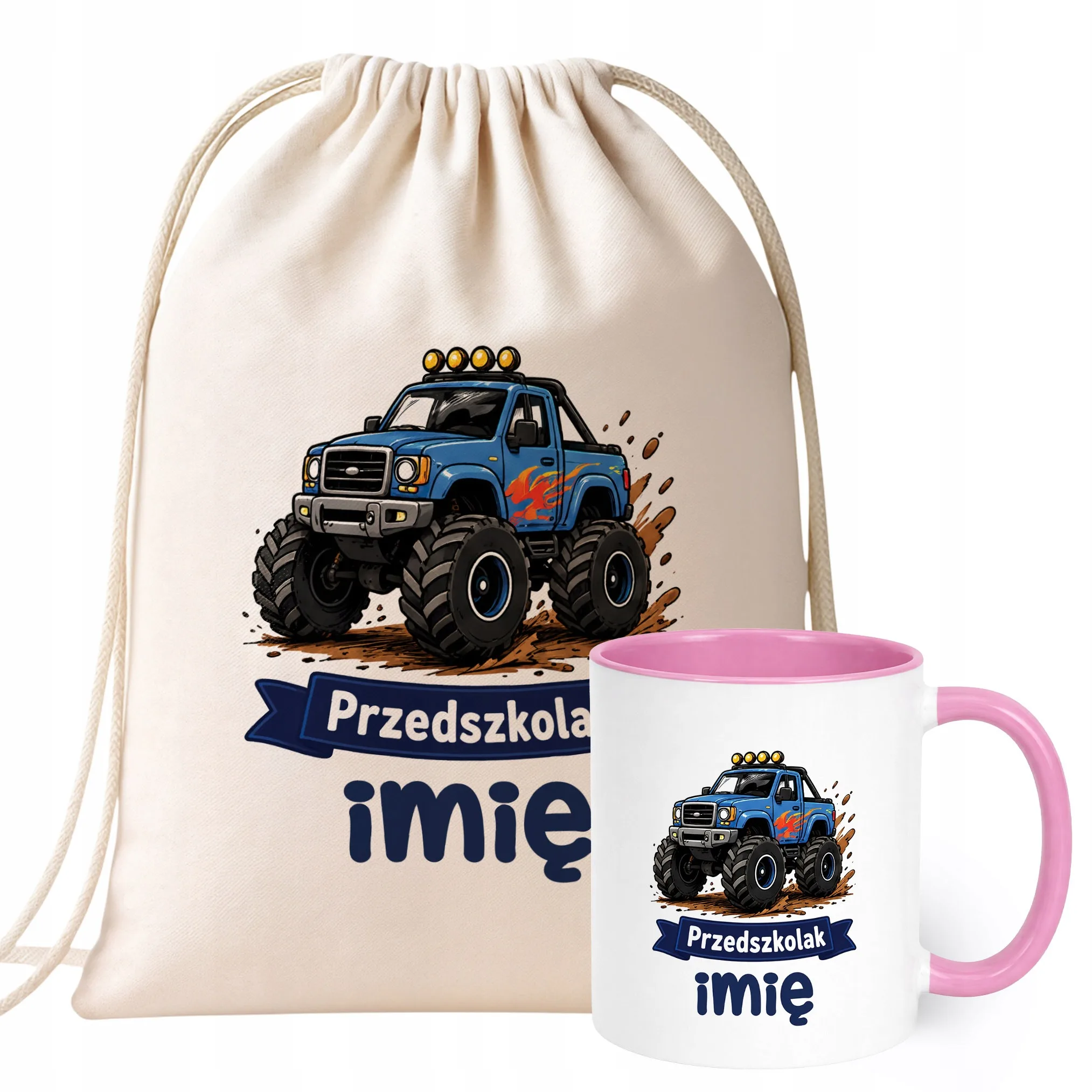 Zestaw Personalizowany Plecak Worek Kubek Różowy Przedszkolak