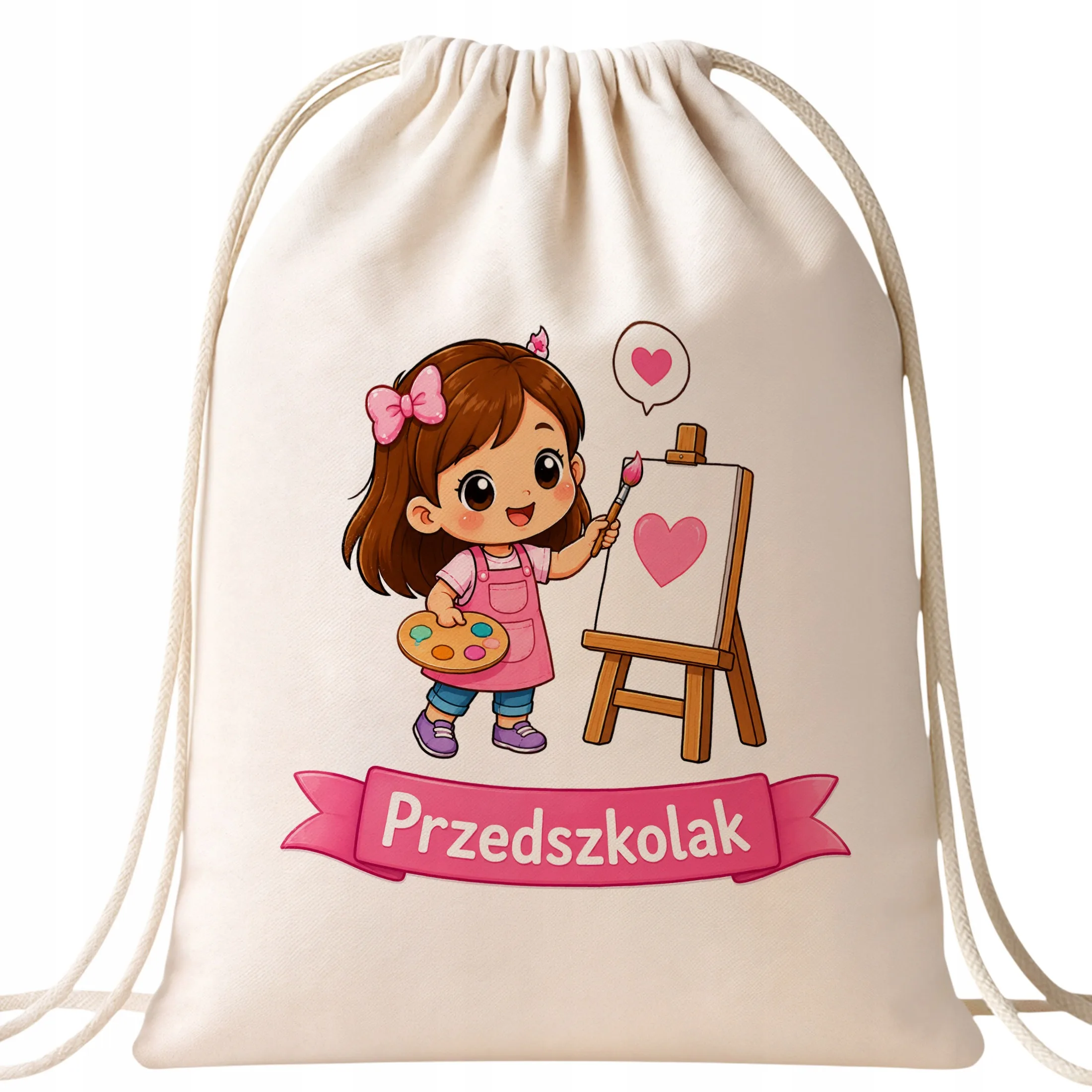 Plecak Worek Przedszkolak z Nadrukiem Bawełniany Szkolny na Buty Ecru