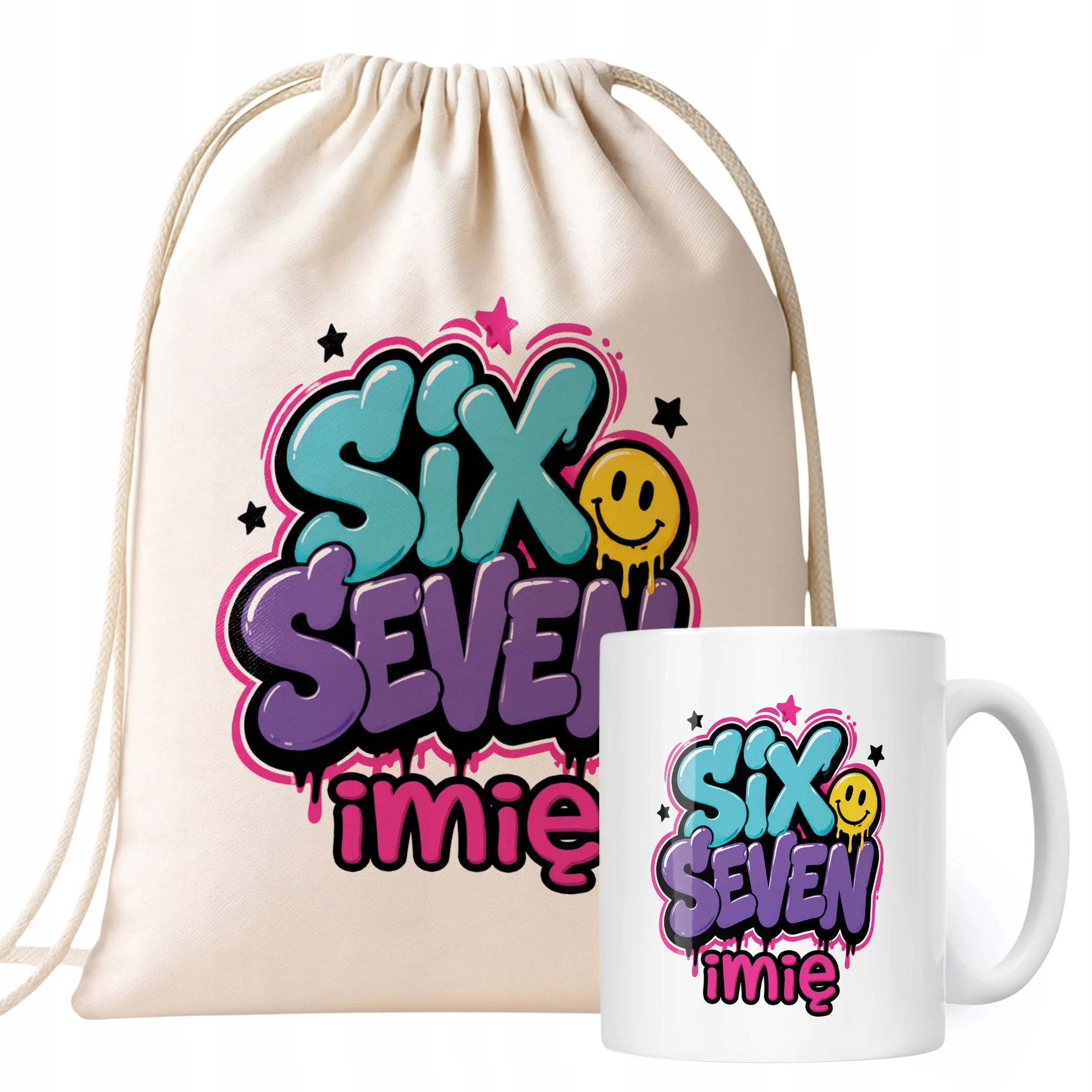 Zestaw Personalizowany Plecak Worek Kubek 67 Six Seven Prezent