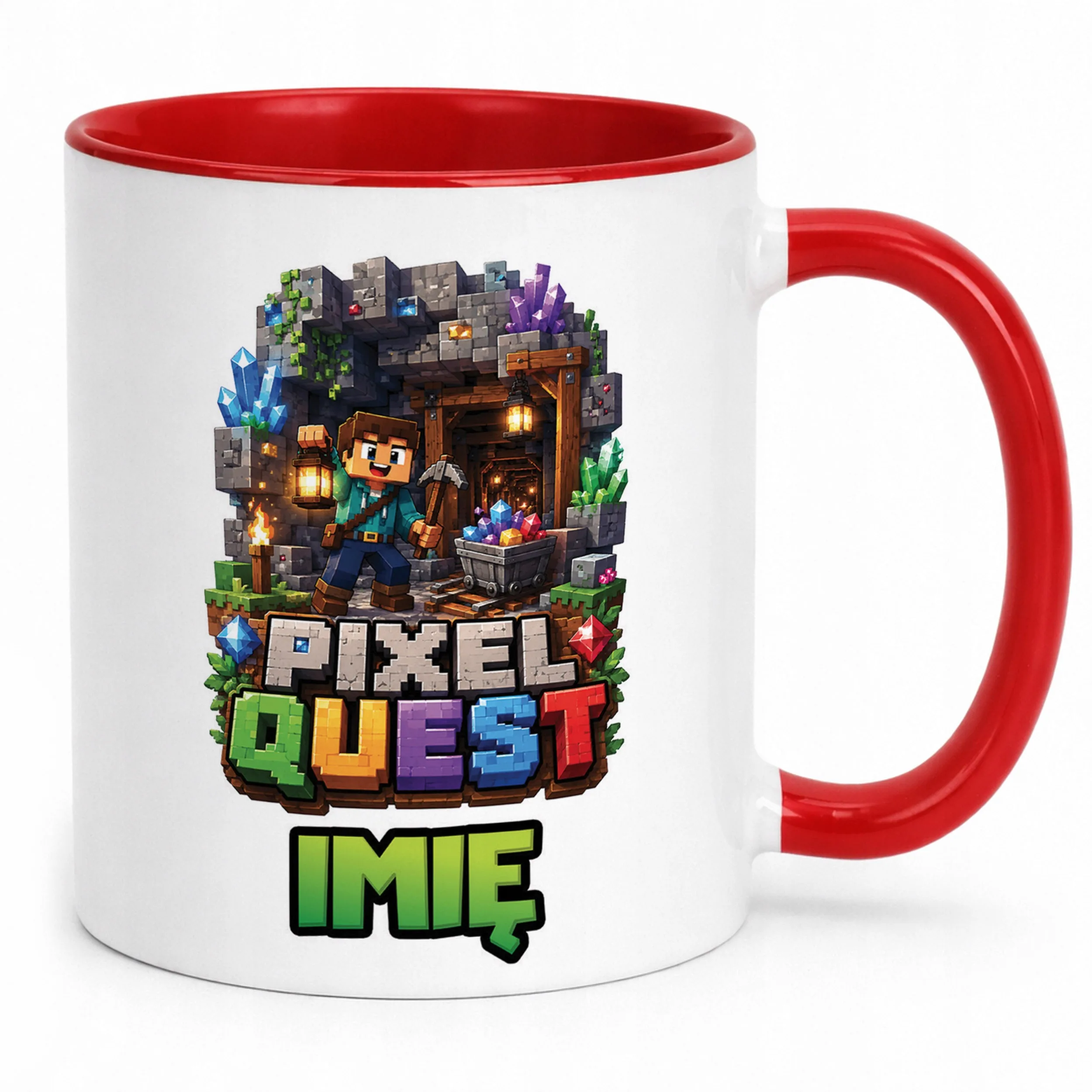 Kubek Czerwony z nadrukiem personalizowany PIXEL Gra Dla Dzieci Prezent