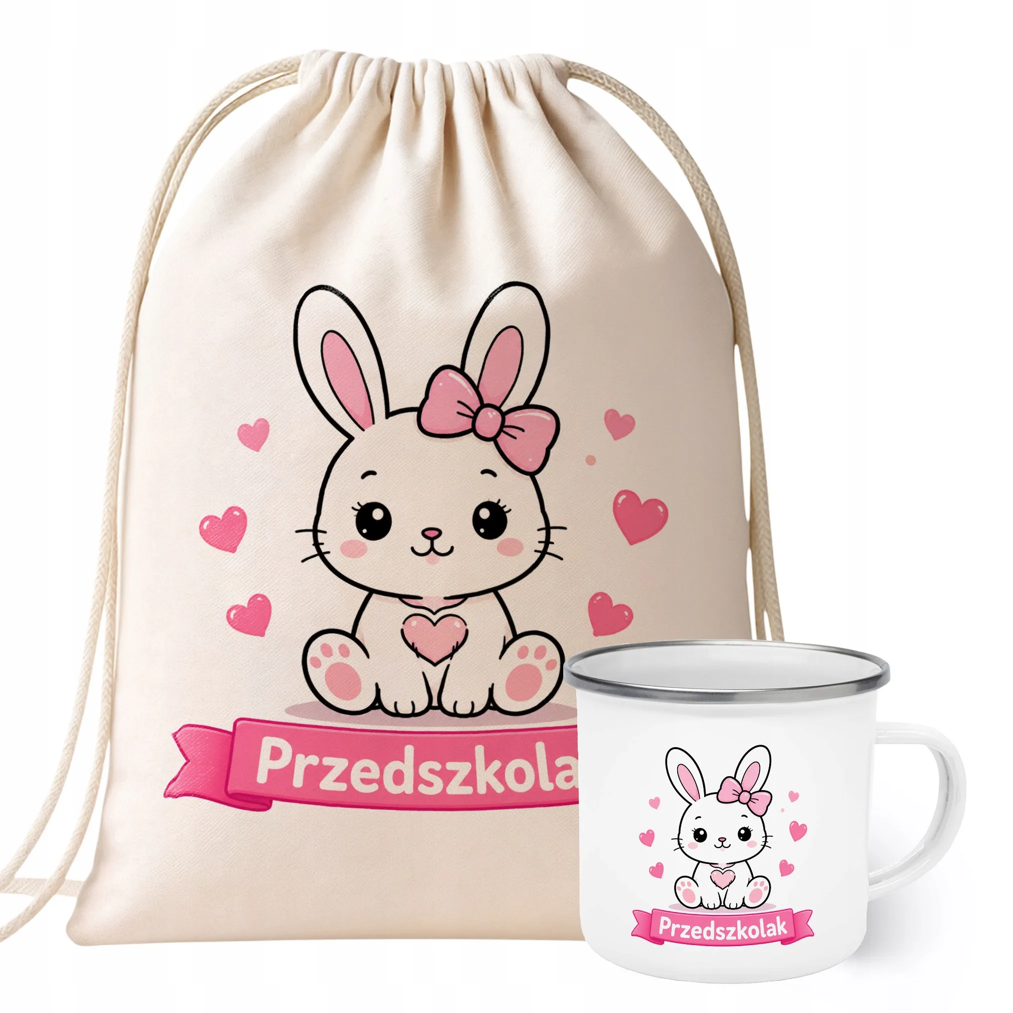 Zestaw Plecak Worek Kubek Emaliowany Z Nadrukiem Przedszkolak Szkoła
