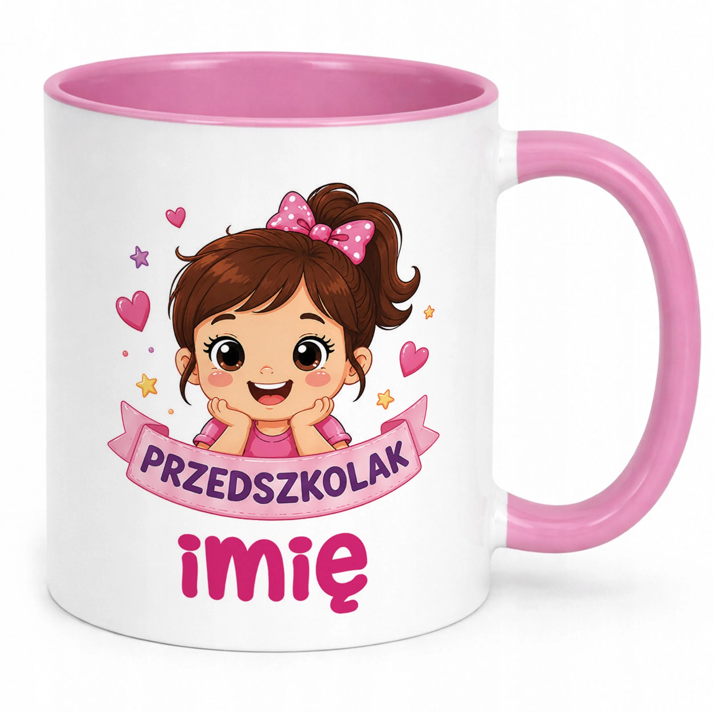 Kubek Różowy z nadrukiem personalizowany Przedszkolak Szkoła Dla Dzieci