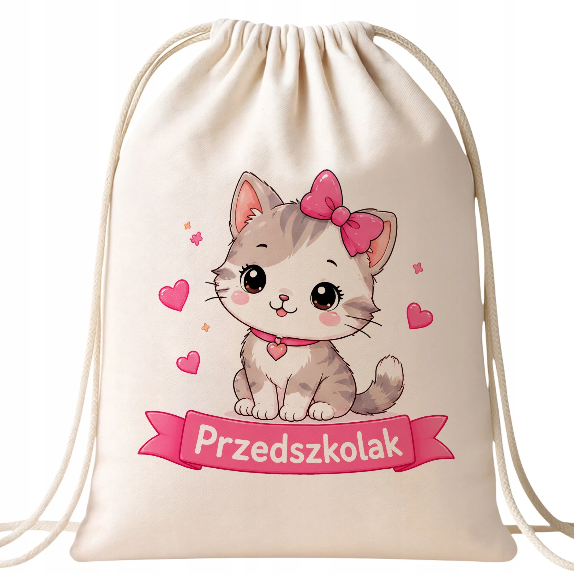 Plecak Worek Przedszkolak z Nadrukiem Bawełniany Szkolny na Buty Ecru