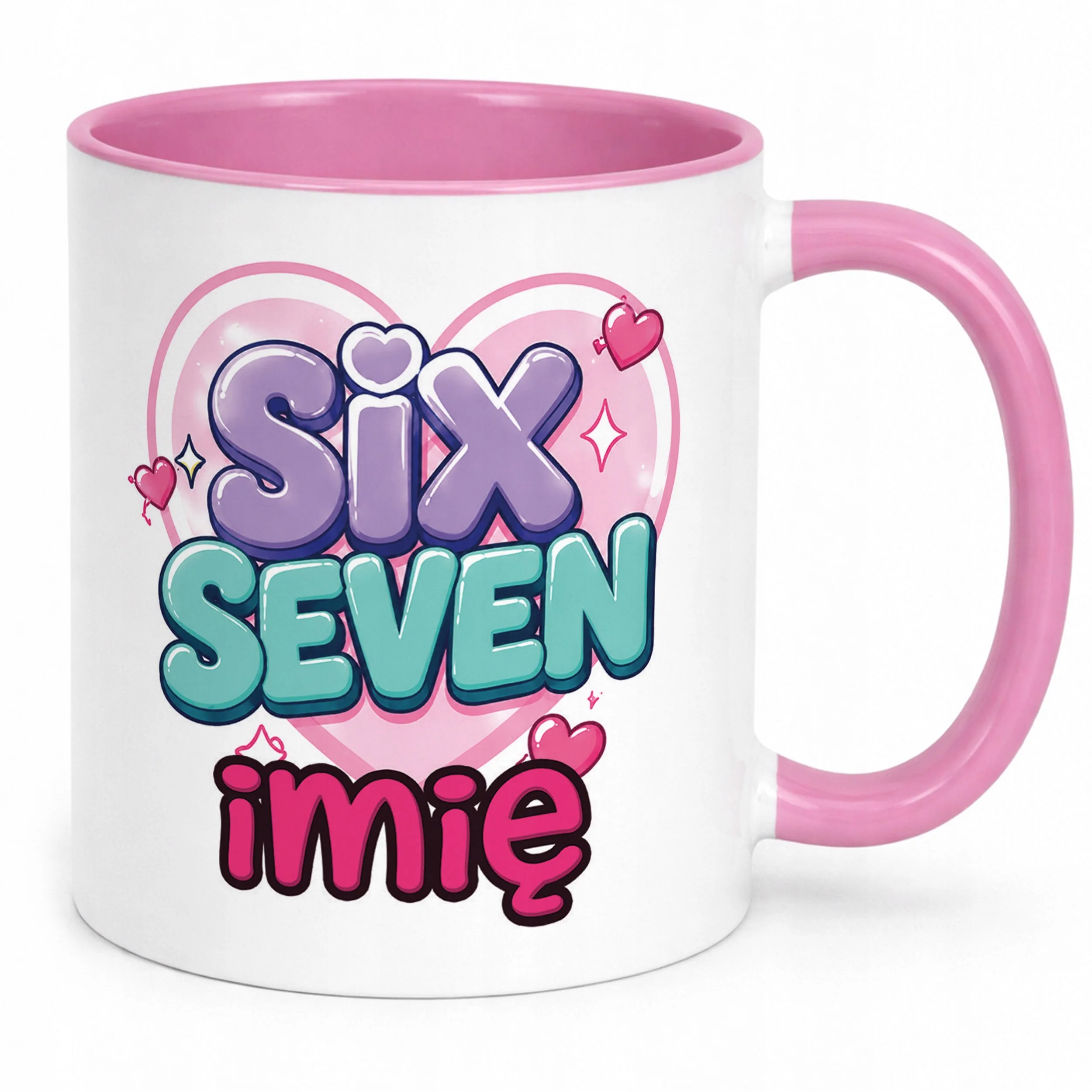 Kubek Różowy z nadrukiem personalizowany SIX SEVEN Dla Dzieci Prezent