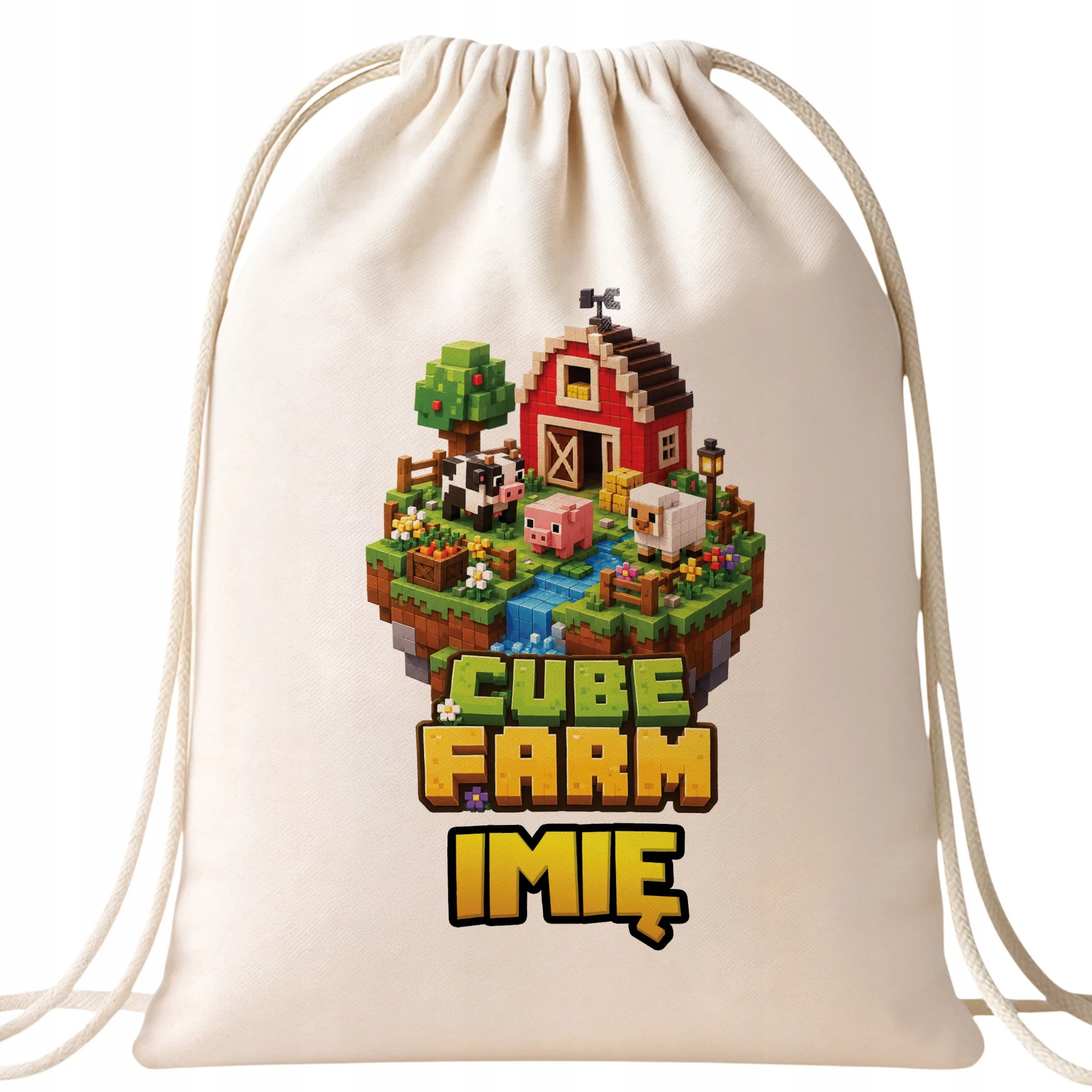 Plecak Worek Personalizowany CUBE FARM z Nadrukiem Bawełniany Szkolny