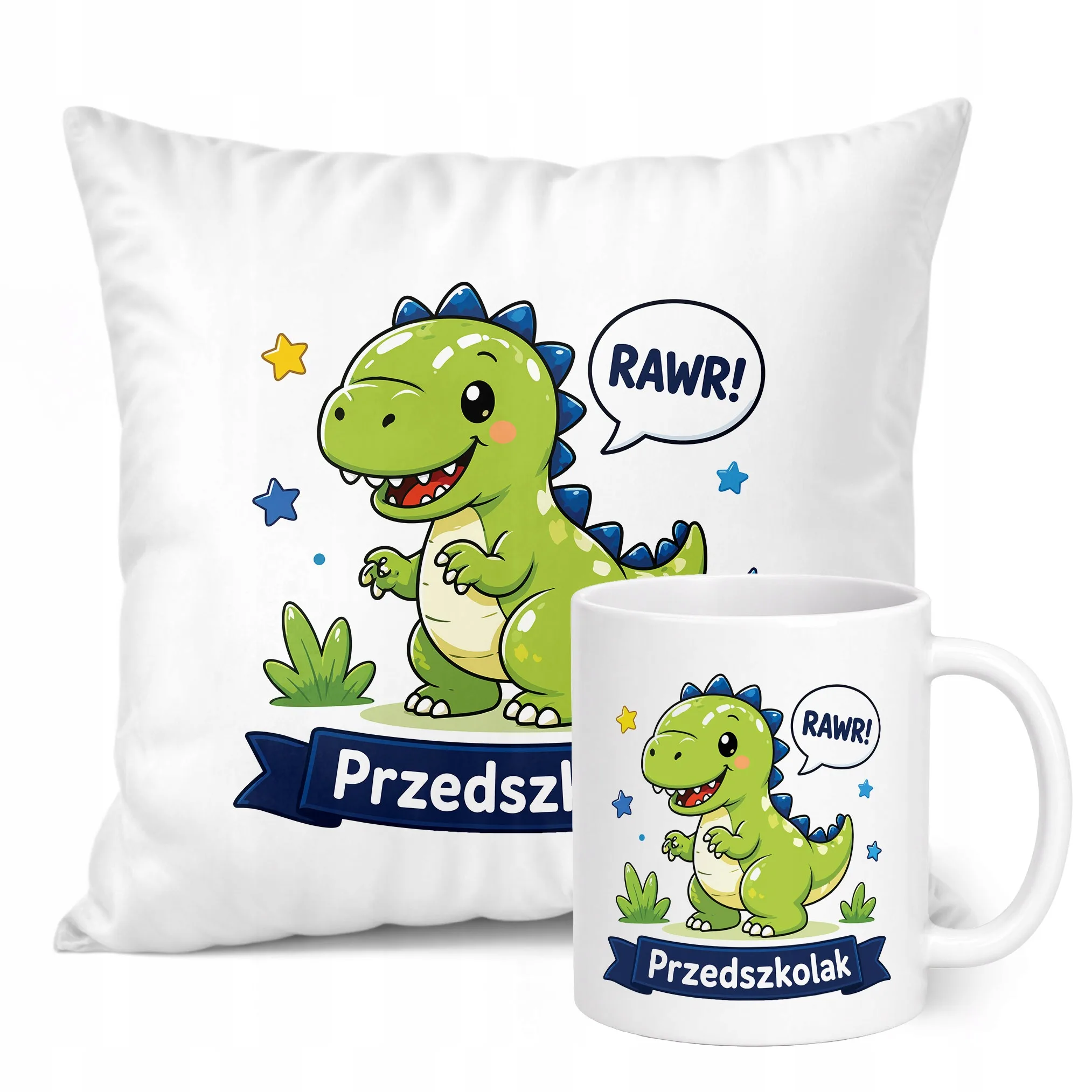Zestaw Kubek Biały Poduszka Z Nadrukiem Przedszkolak Szkoła Prezent