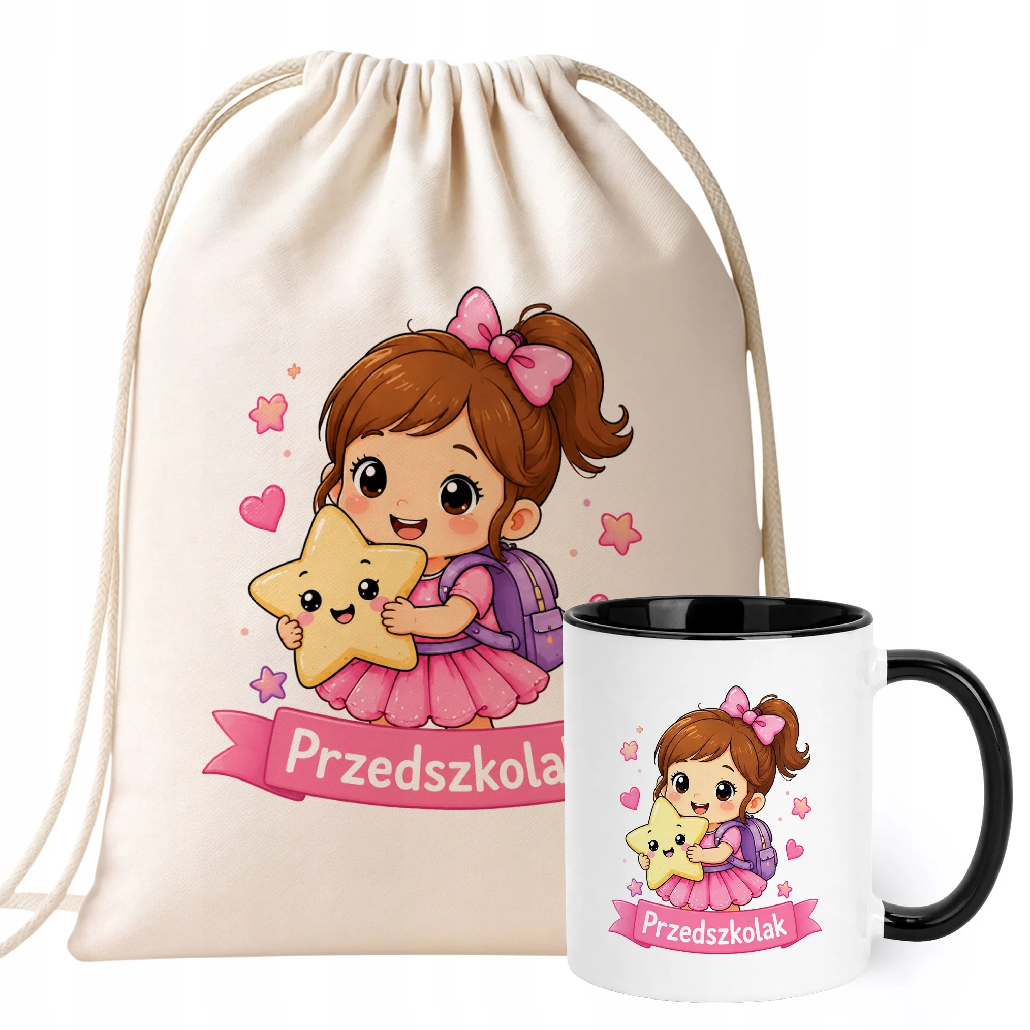 Zestaw Plecak Worek Kubek Czarny Z Nadrukiem Przedszkolak Dla Dzieci