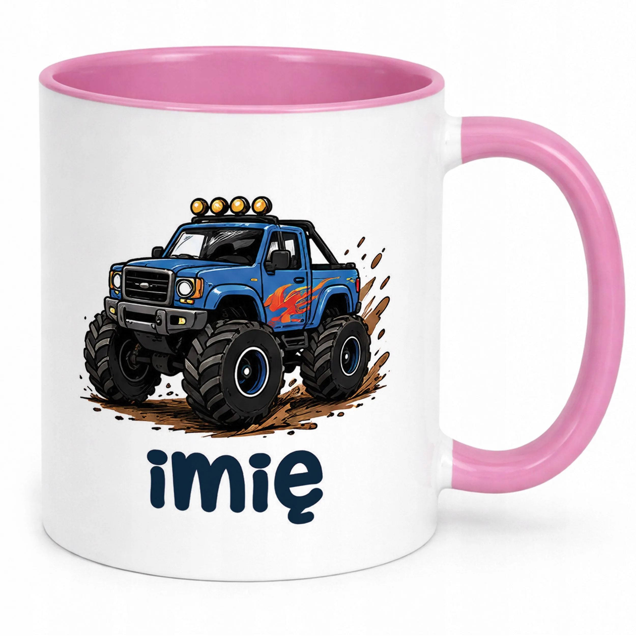 Kubek Różowy z nadrukiem personalizowany Monster Truck Dla Dzieci Prezent