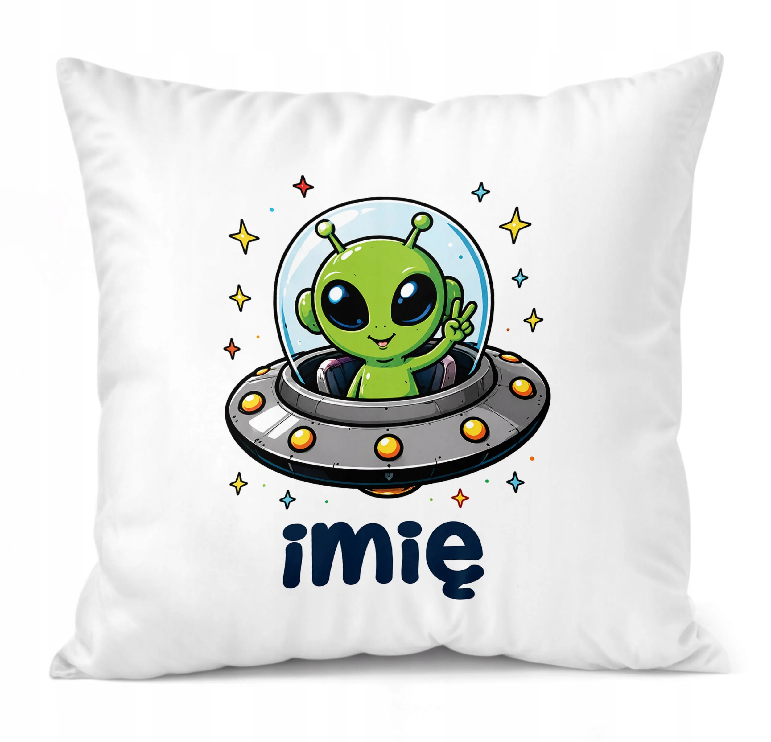 Poduszka Jasiek Personalizowana z nadrukiem 38x38cm Kosmita Ufo Prezent