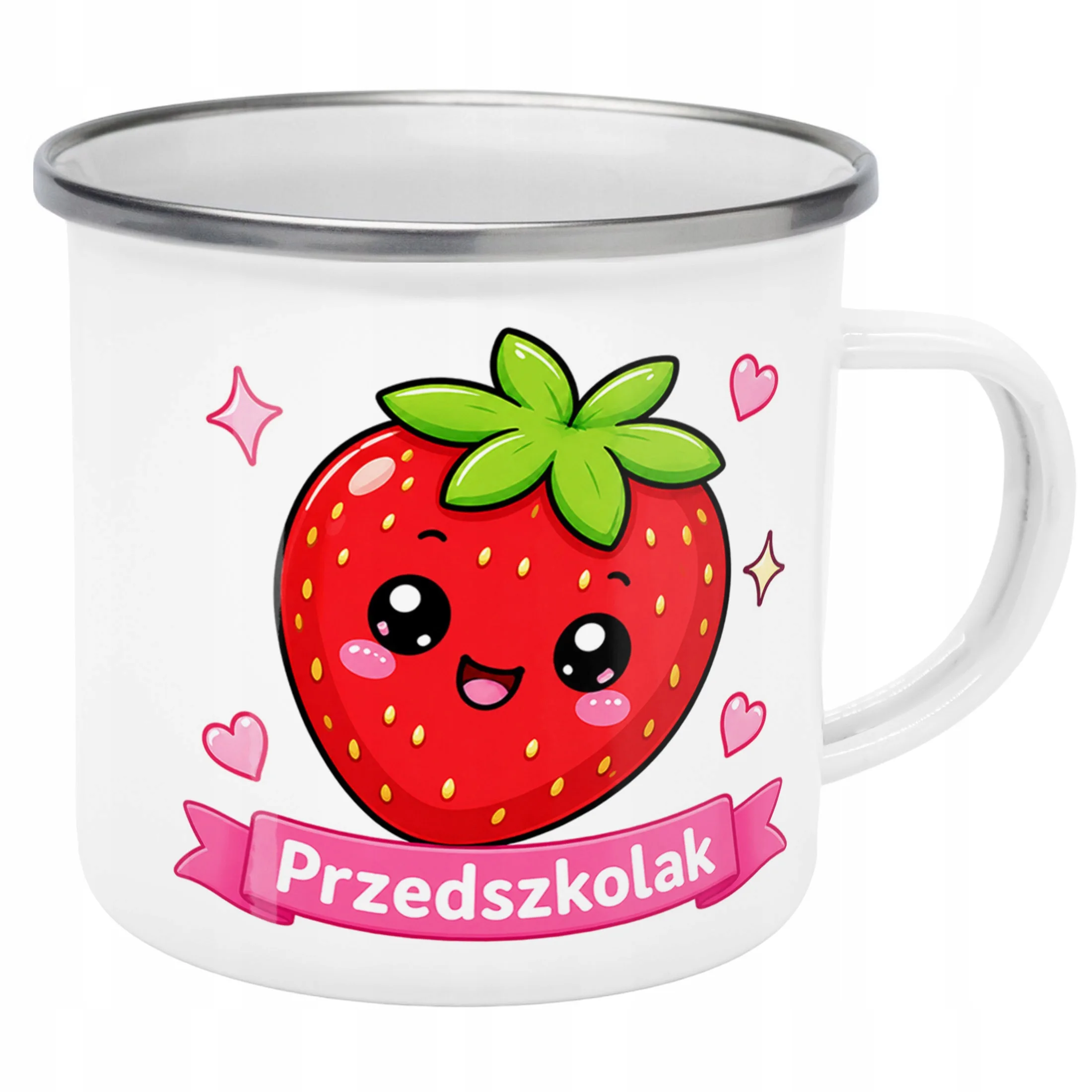 Kubek Emaliowany Przedszkolak Szkoła z Nadrukiem Biały Metalowy Prezent