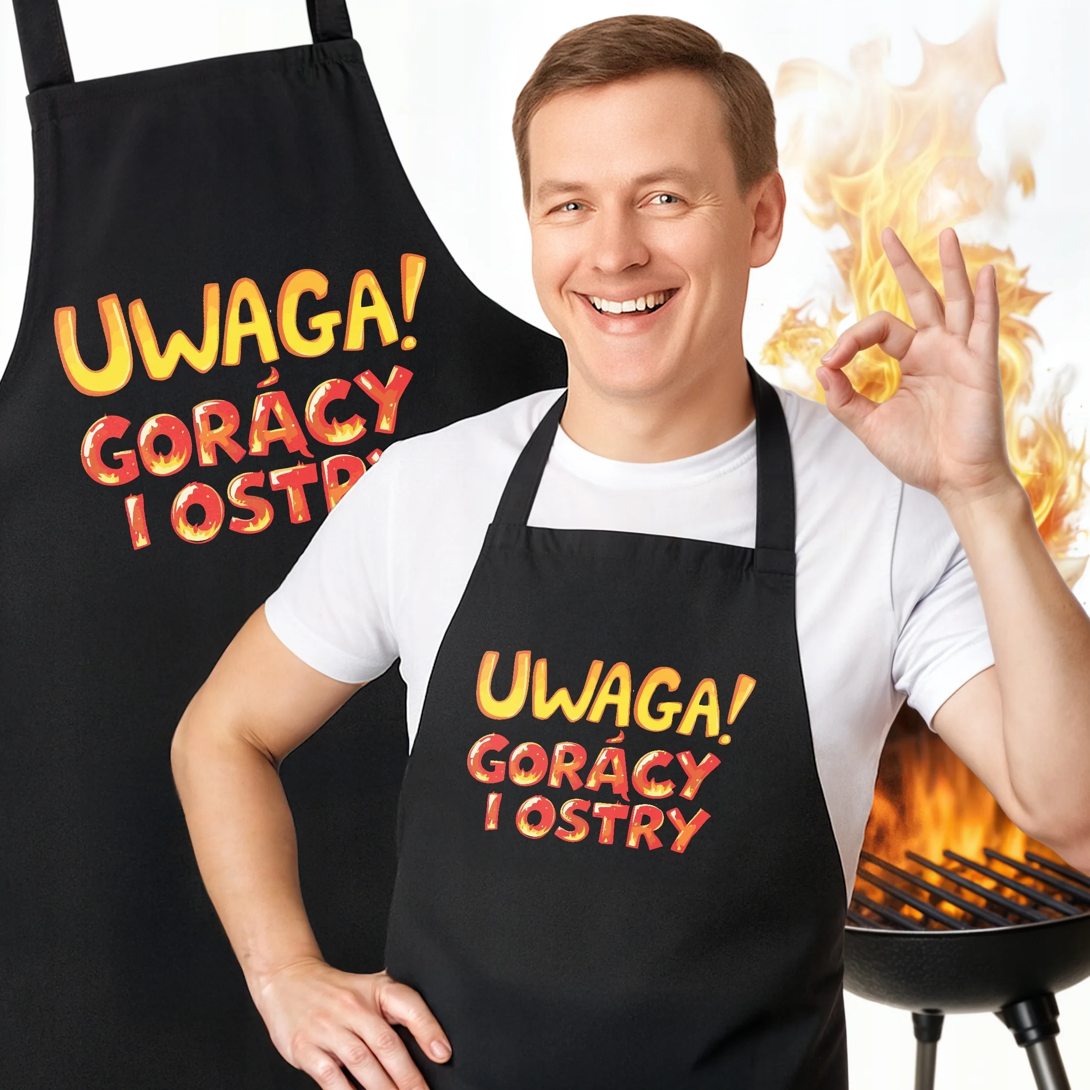 Bawełniany Czarny Fartuch Kuchenny Gorący i Ostry Fartuszek Z Nadrukiem