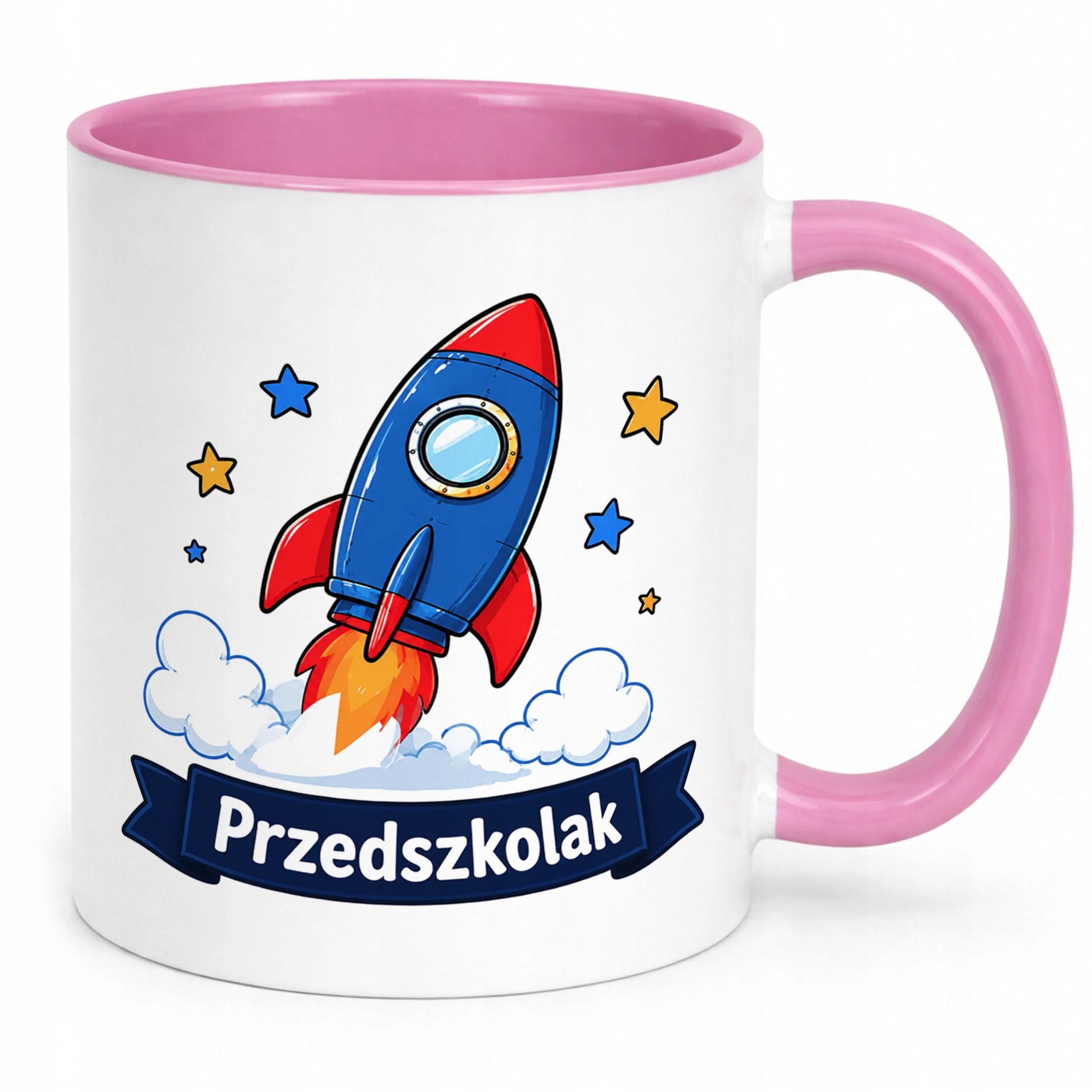 Kubek Różowy z nadrukiem Przedszkolak Szkoła Dla Dzieci Prezent