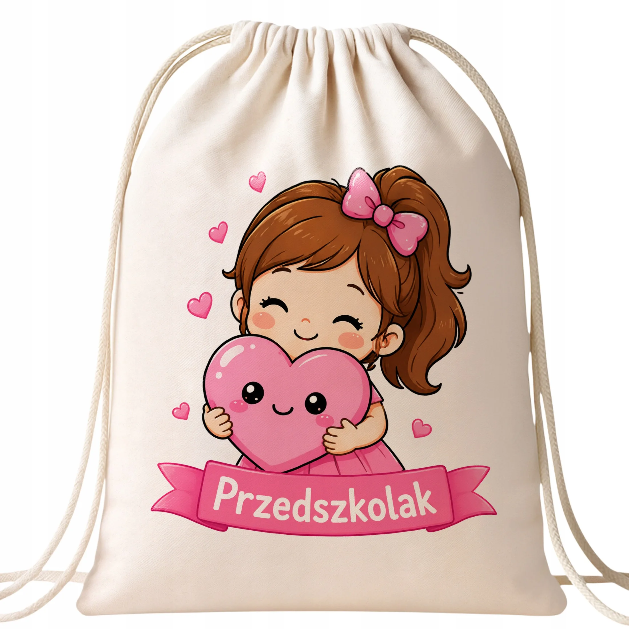 Plecak Worek Przedszkolak z Nadrukiem Bawełniany Szkolny na Buty Ecru