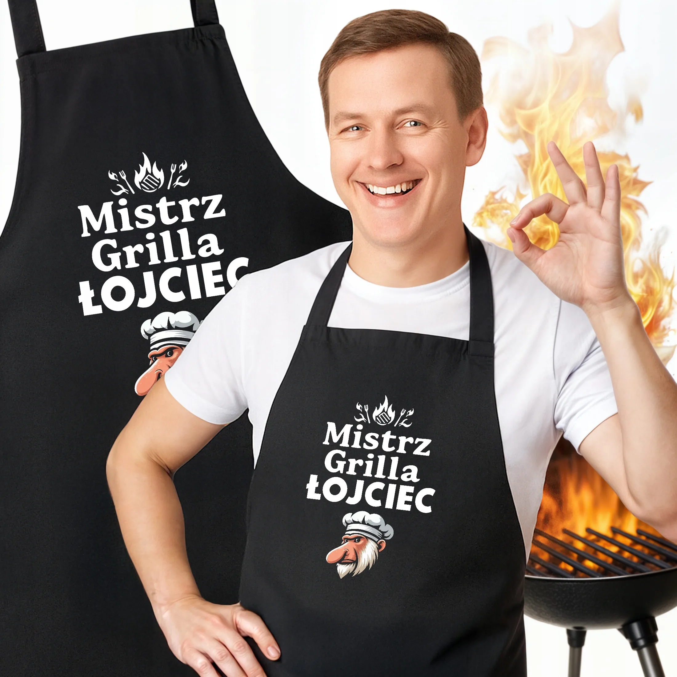 Bawełniany Czarny Fartuch Kuchenny Dzień Ojca Mistrz Grilla Łojciec