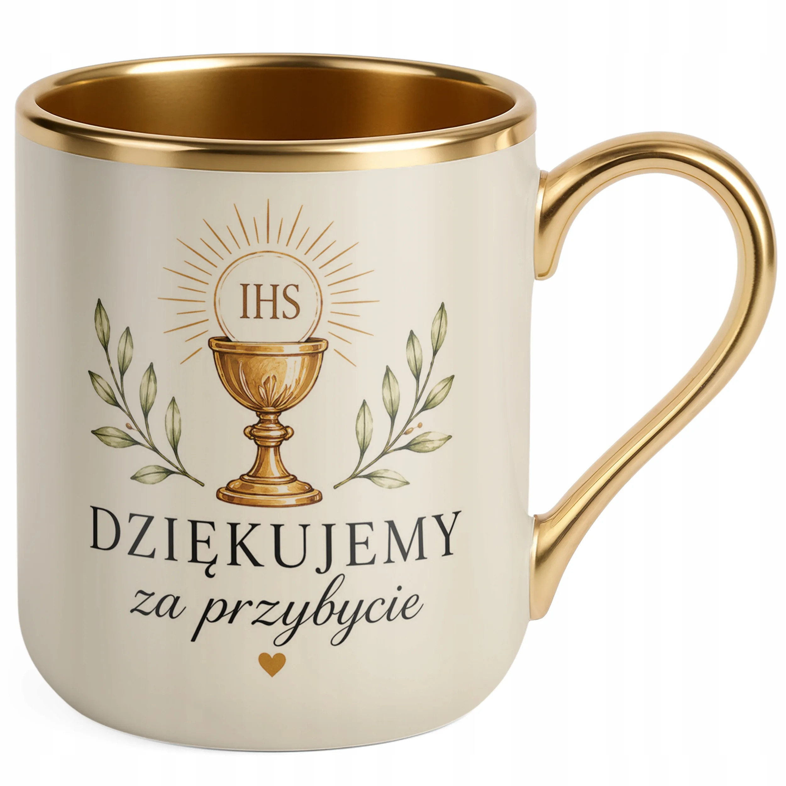 Kubek Premium Pierwsza Komunia Święta złoty ecru pamiątka