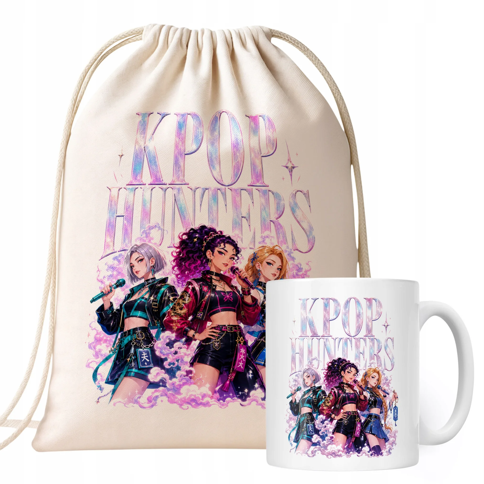 Zestaw Plecak Worek Kubek Z Nadrukiem ŁOWCZYNIE KPOP Dla Dzieci Prezent