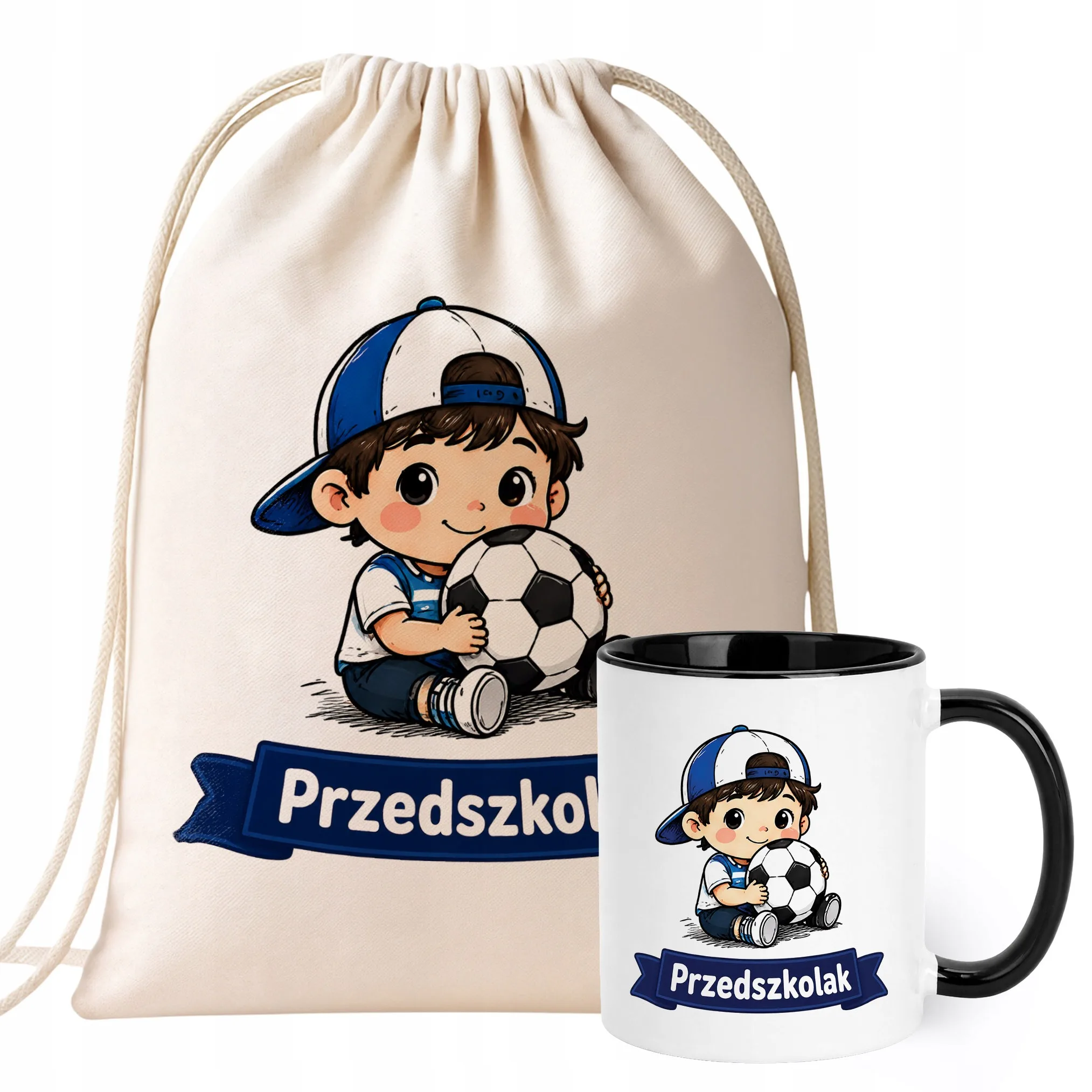Zestaw Plecak Worek Kubek Czarny Z Nadrukiem Przedszkolak Dla Dzieci