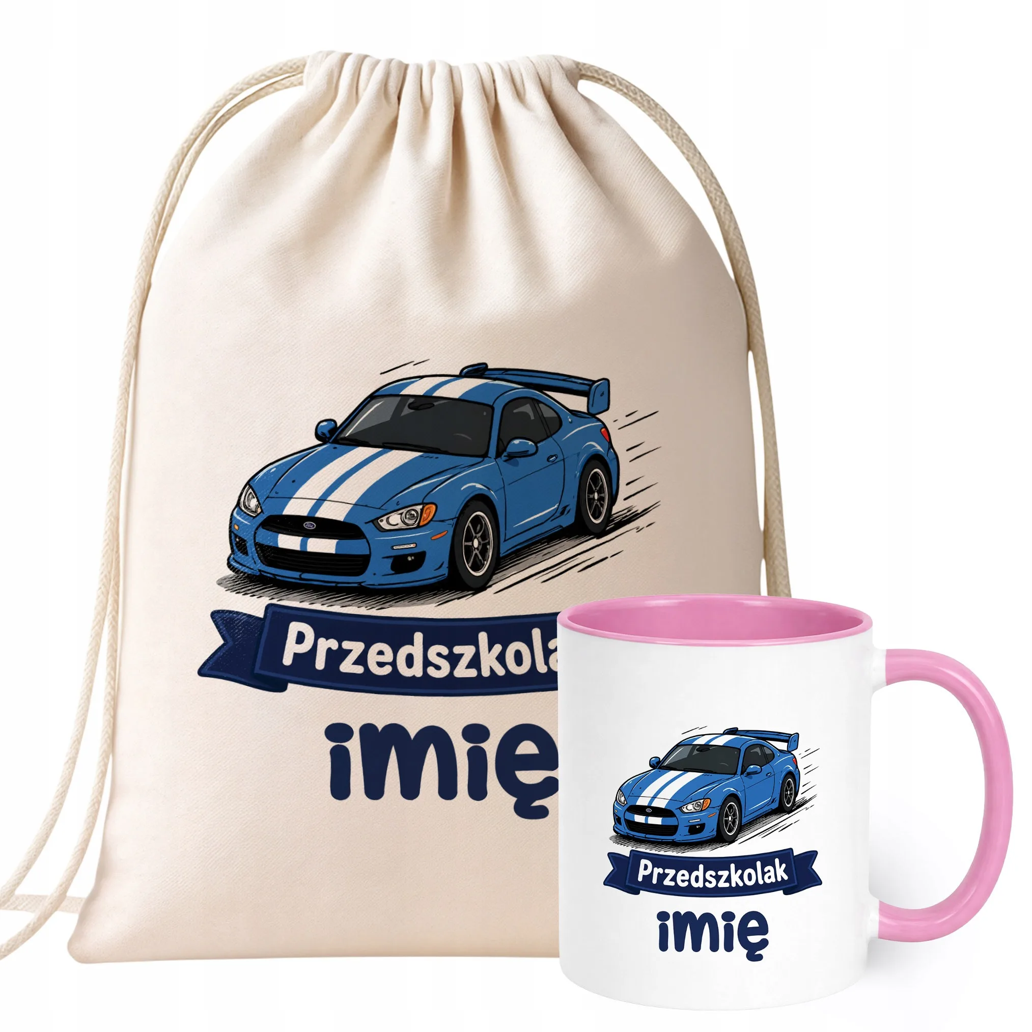 Zestaw Personalizowany Plecak Worek Kubek Różowy Przedszkolak Prezent