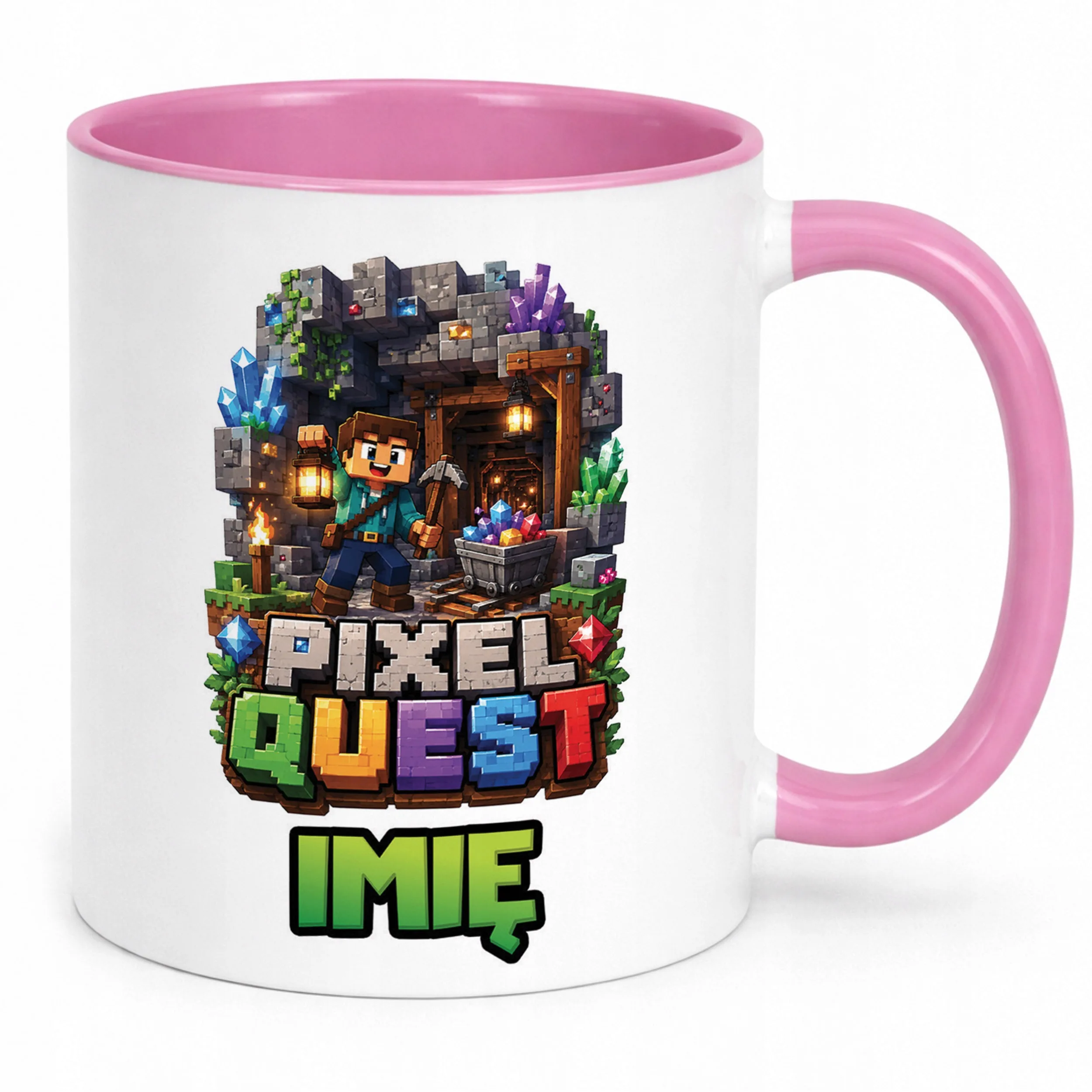 Kubek Różowy z nadrukiem personalizowany PIXEL Gra Dla Dzieci Prezent