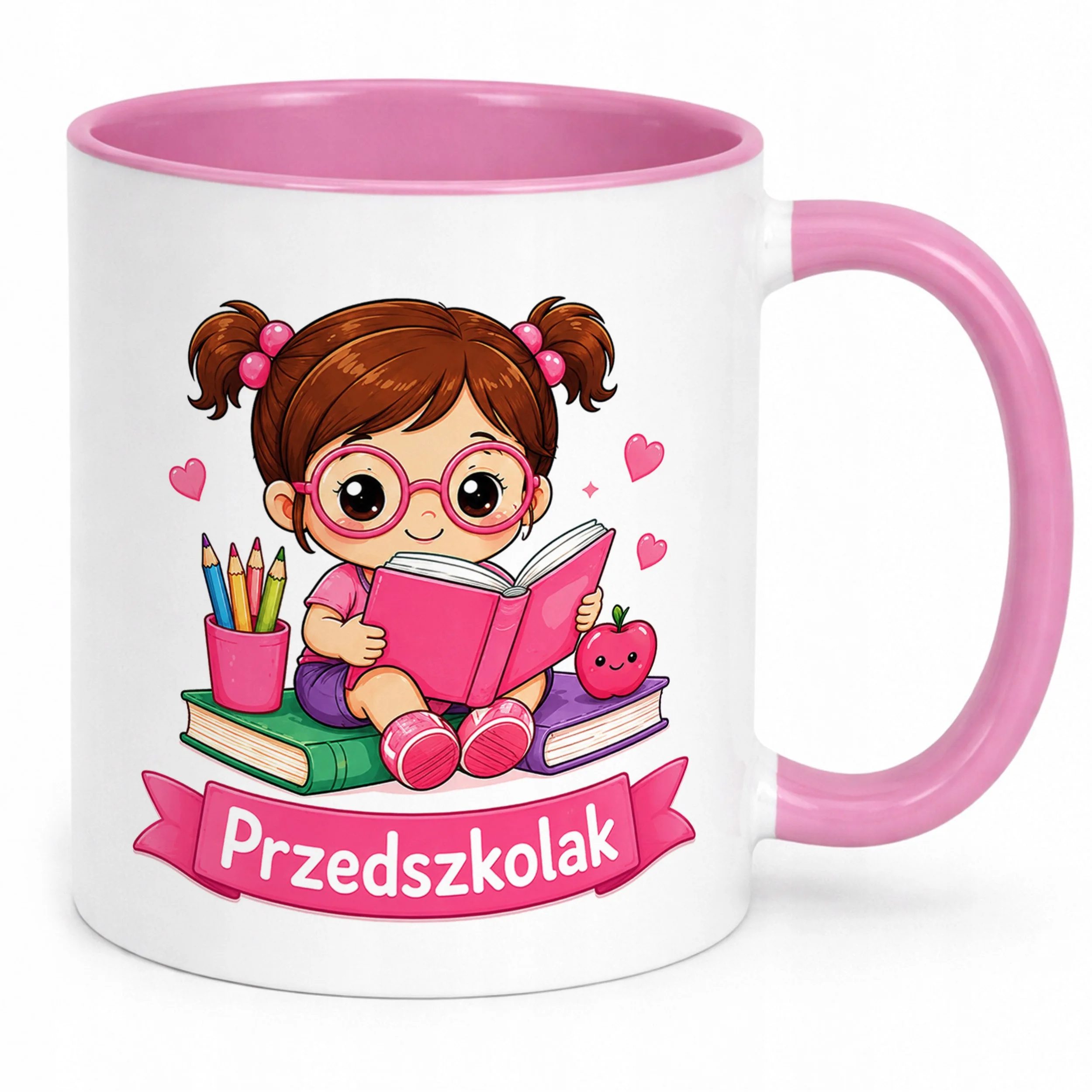 Kubek Różowy z nadrukiem Przedszkolak Szkoła Dla Dzieci Prezent
