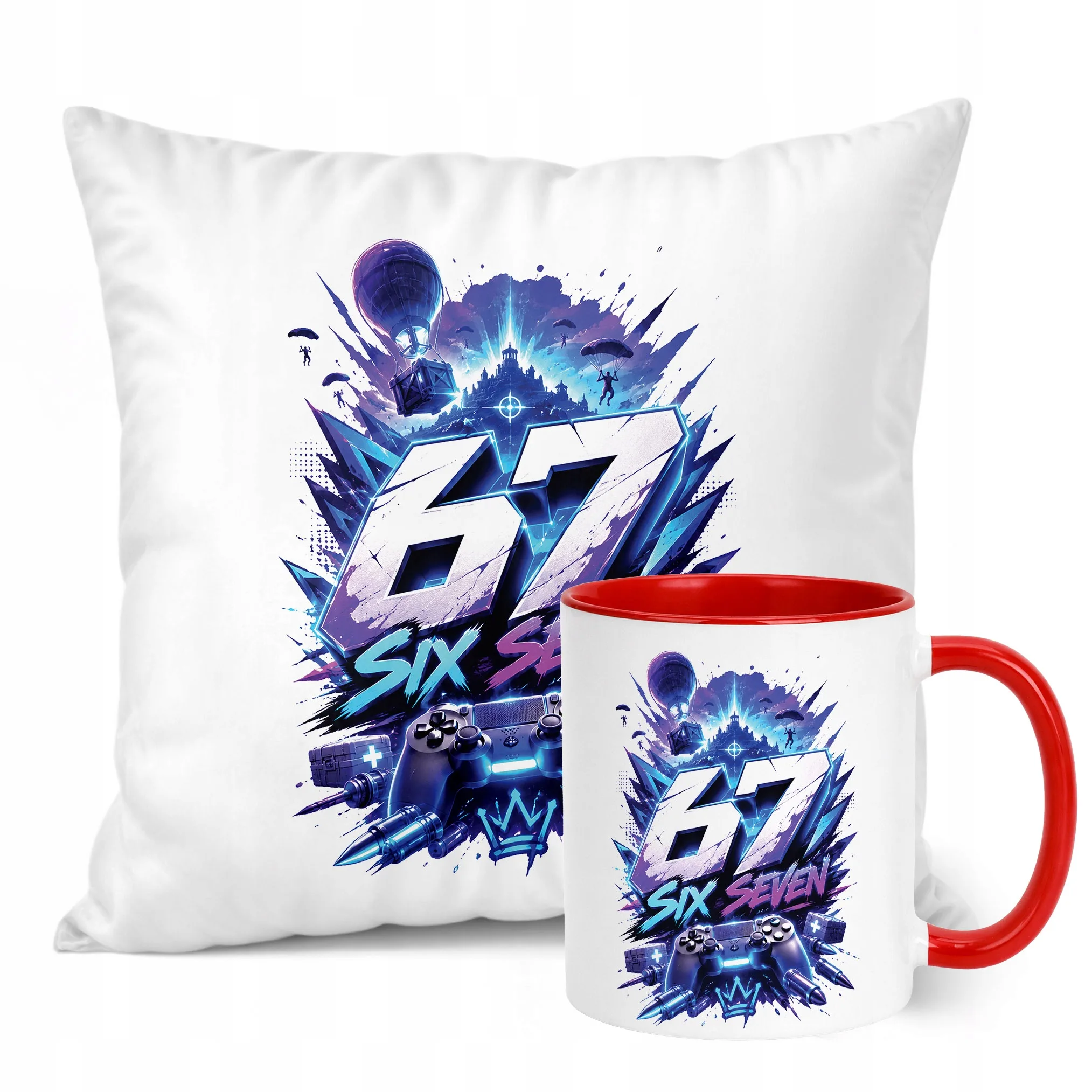 Zestaw Kubek Czerwony Poduszka Z Nadrukiem 67 SIX SEVEN Prezent