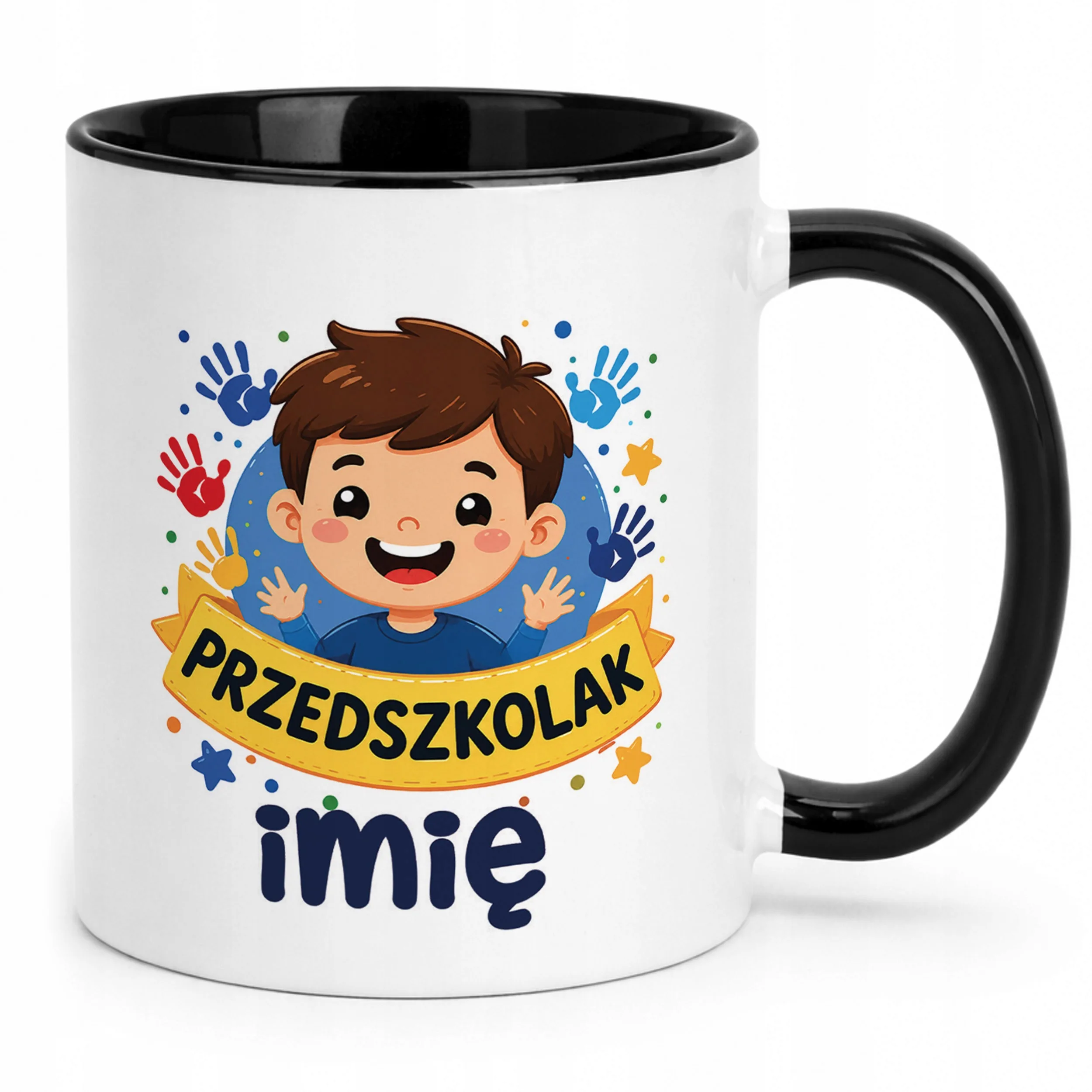 Kubek Czarny z nadrukiem personalizowany Przedszkolak Szkoła Dla Dzieci