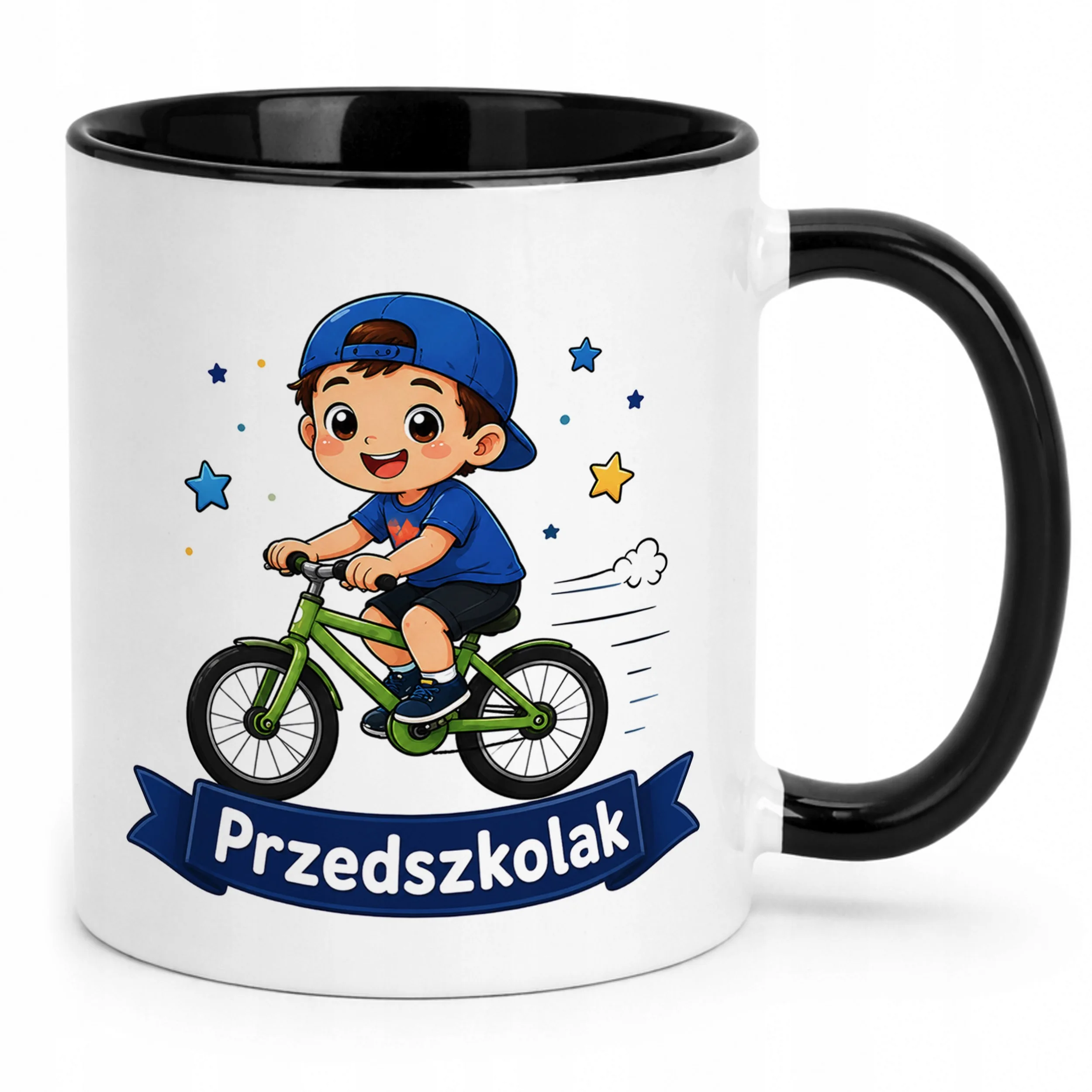 Kubek Czarny z nadrukiem Przedszkolak Szkoła Dla Dzieci Prezent
