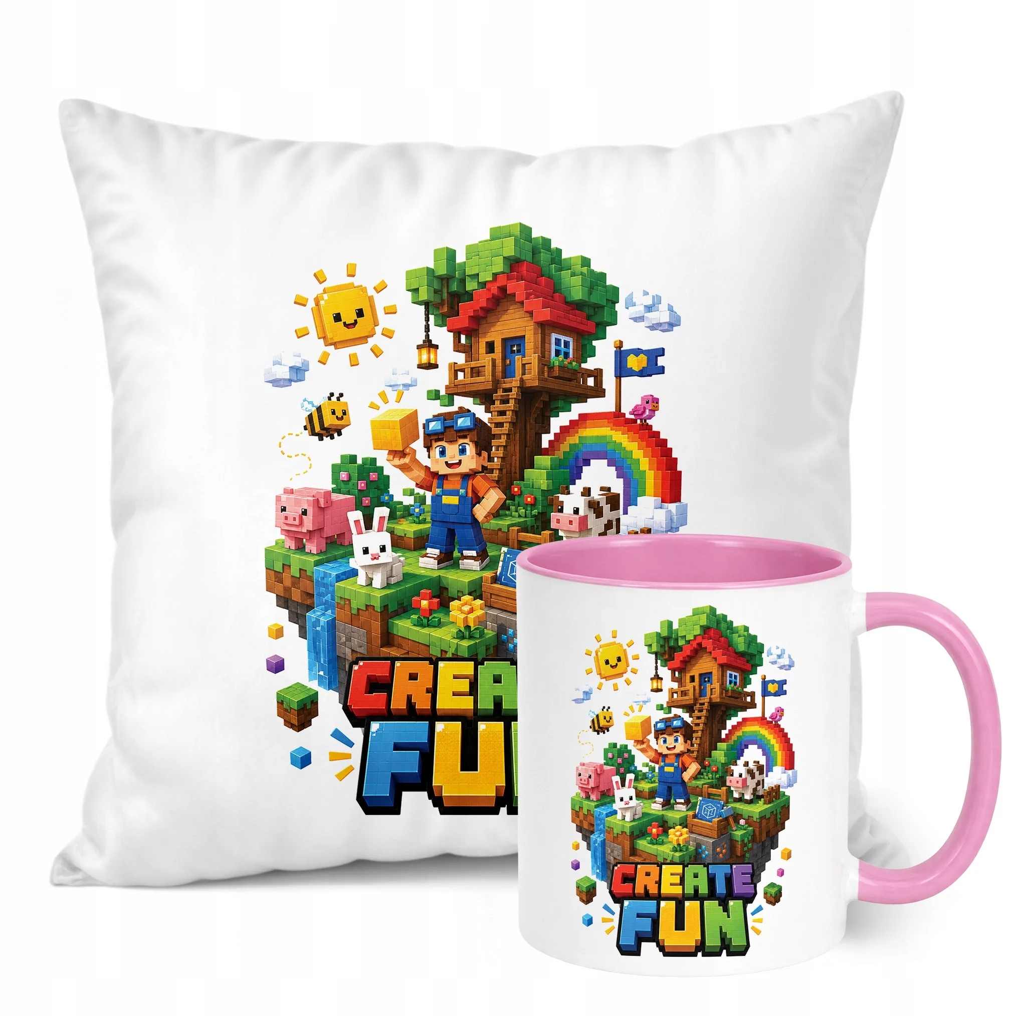 Zestaw Kubek Różowy Poduszka Z Nadrukiem PIXEL GRA Prezent