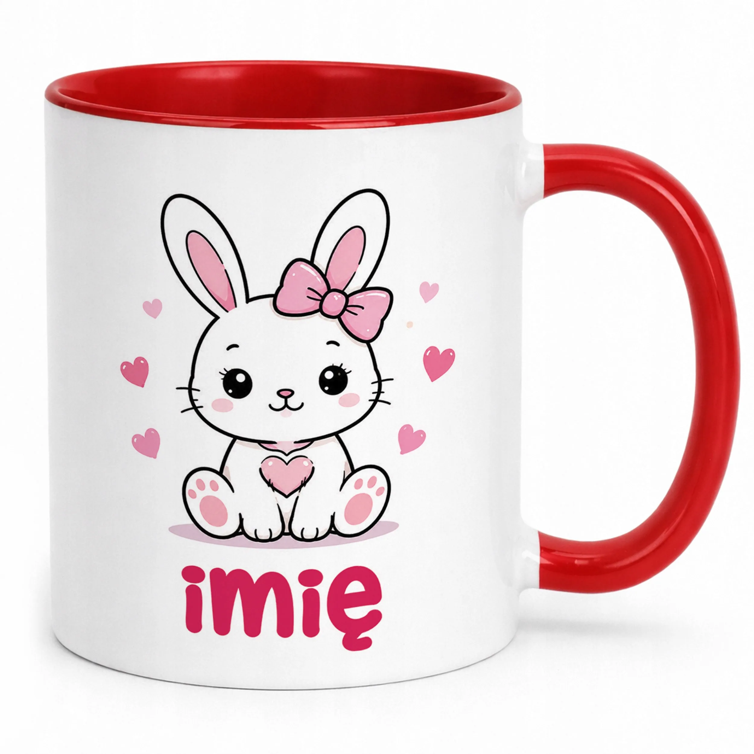Kubek Czerwony z nadrukiem personalizowany Uroczy Króliczek Dla Dzieci