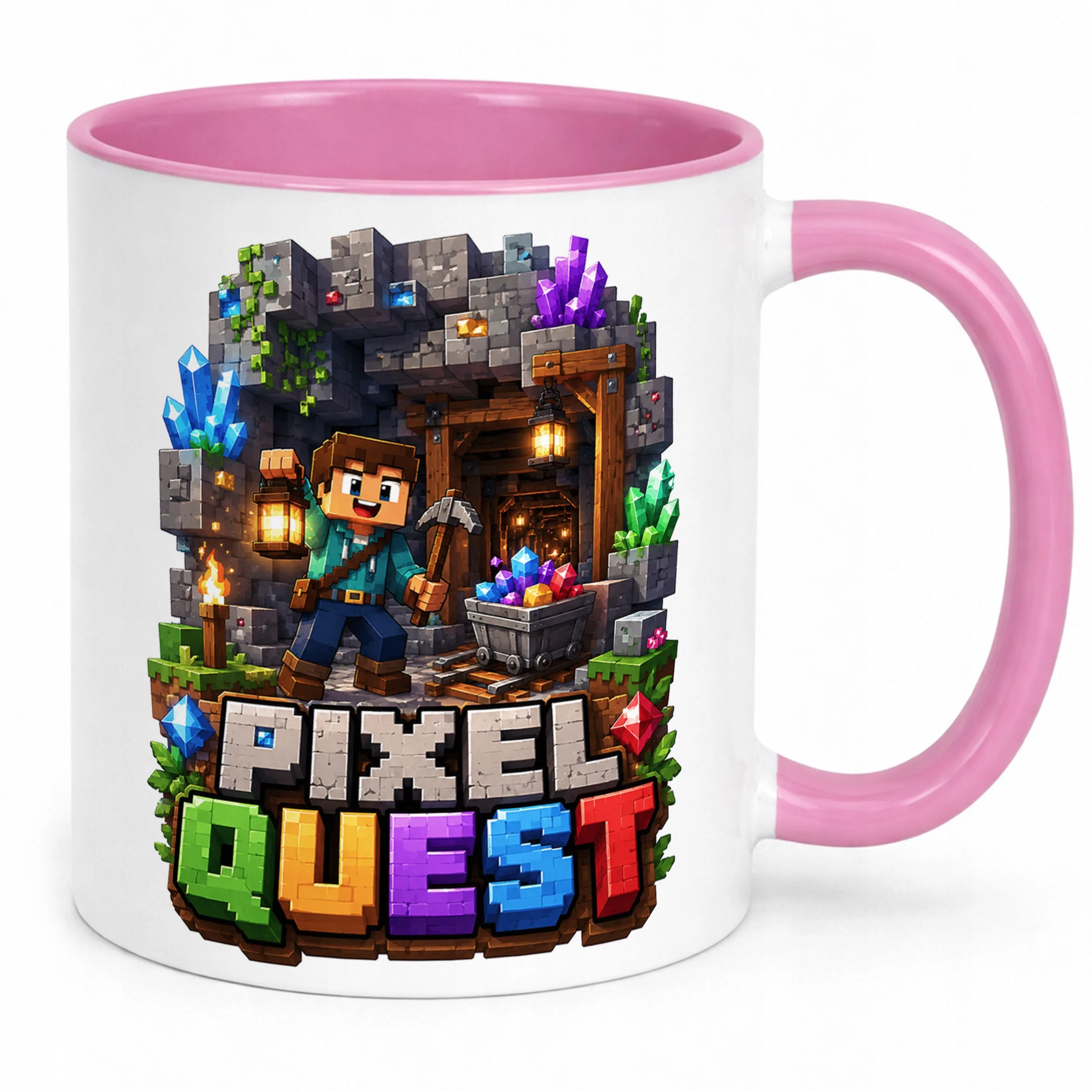 Kubek Różowy z nadrukiem PIXEL Gra Dla Dzieci Prezent Upominek
