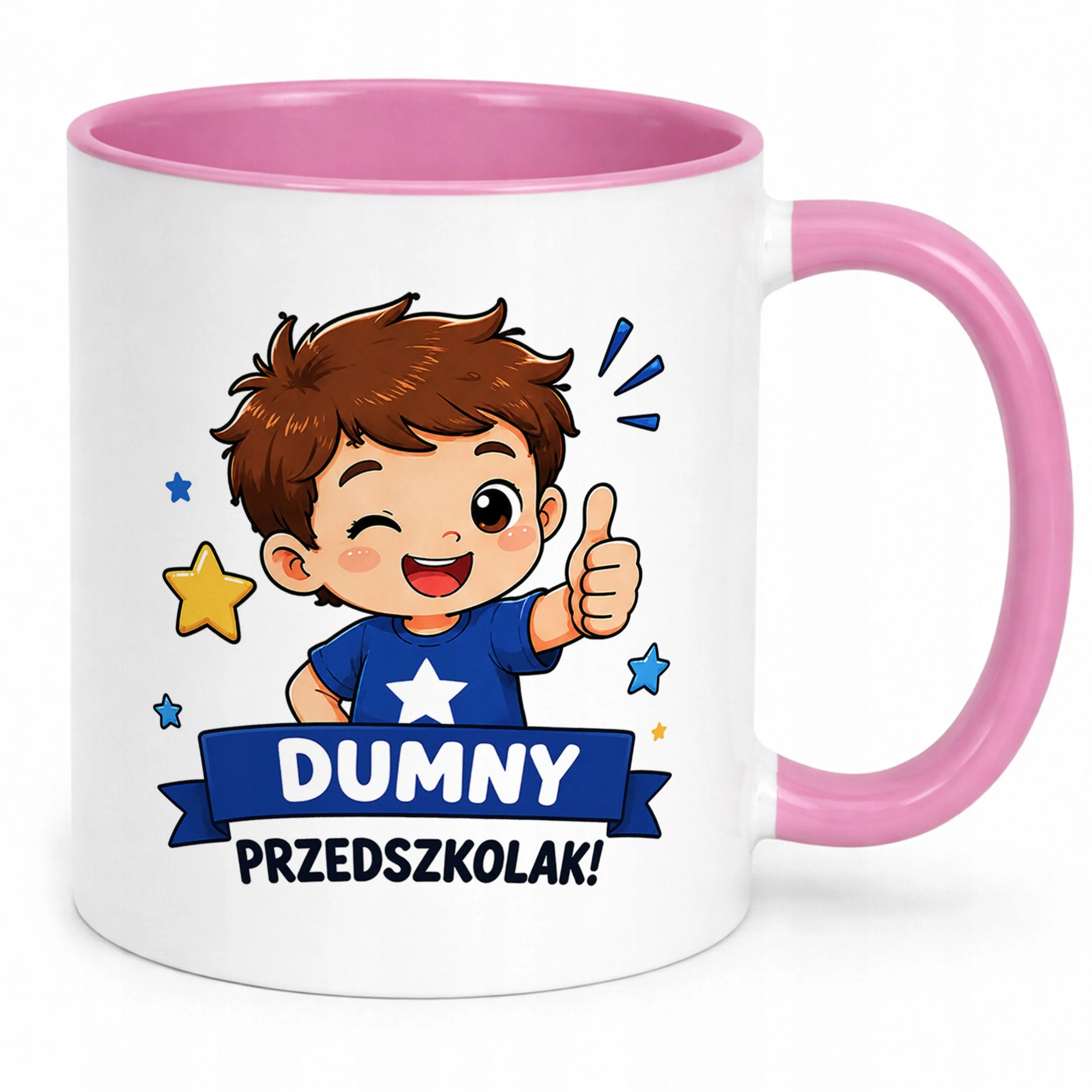 Kubek Różowy z nadrukiem Przedszkolak Szkoła Dla Dzieci Prezent
