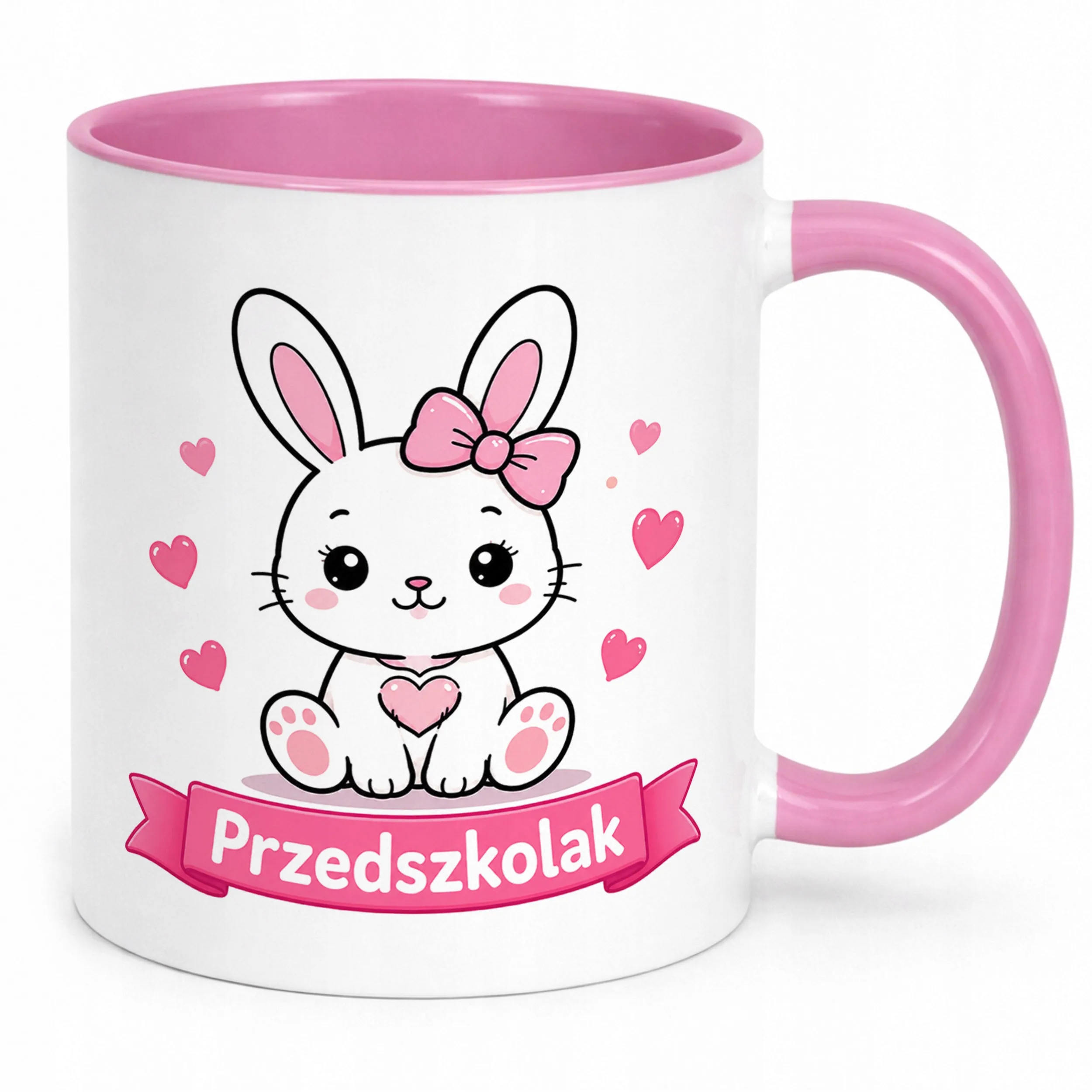 Kubek Różowy z nadrukiem Przedszkolak Szkoła Dla Dzieci Prezent