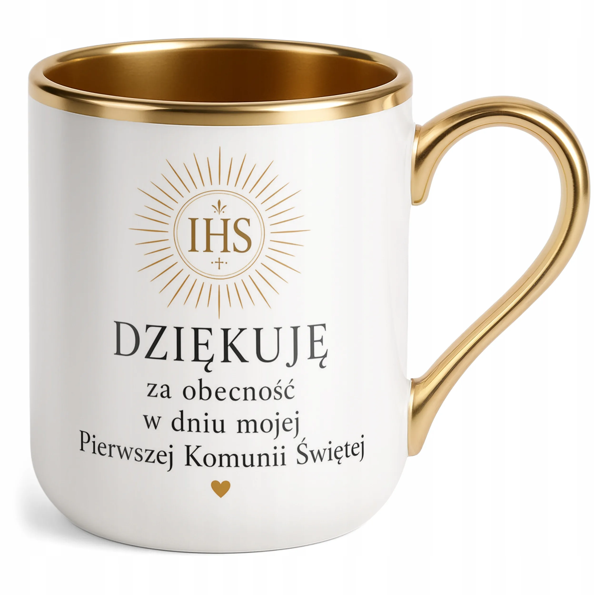 Kubek Premium złoty Komunia Święta pamiątka dla gości z przyjęcia komunii