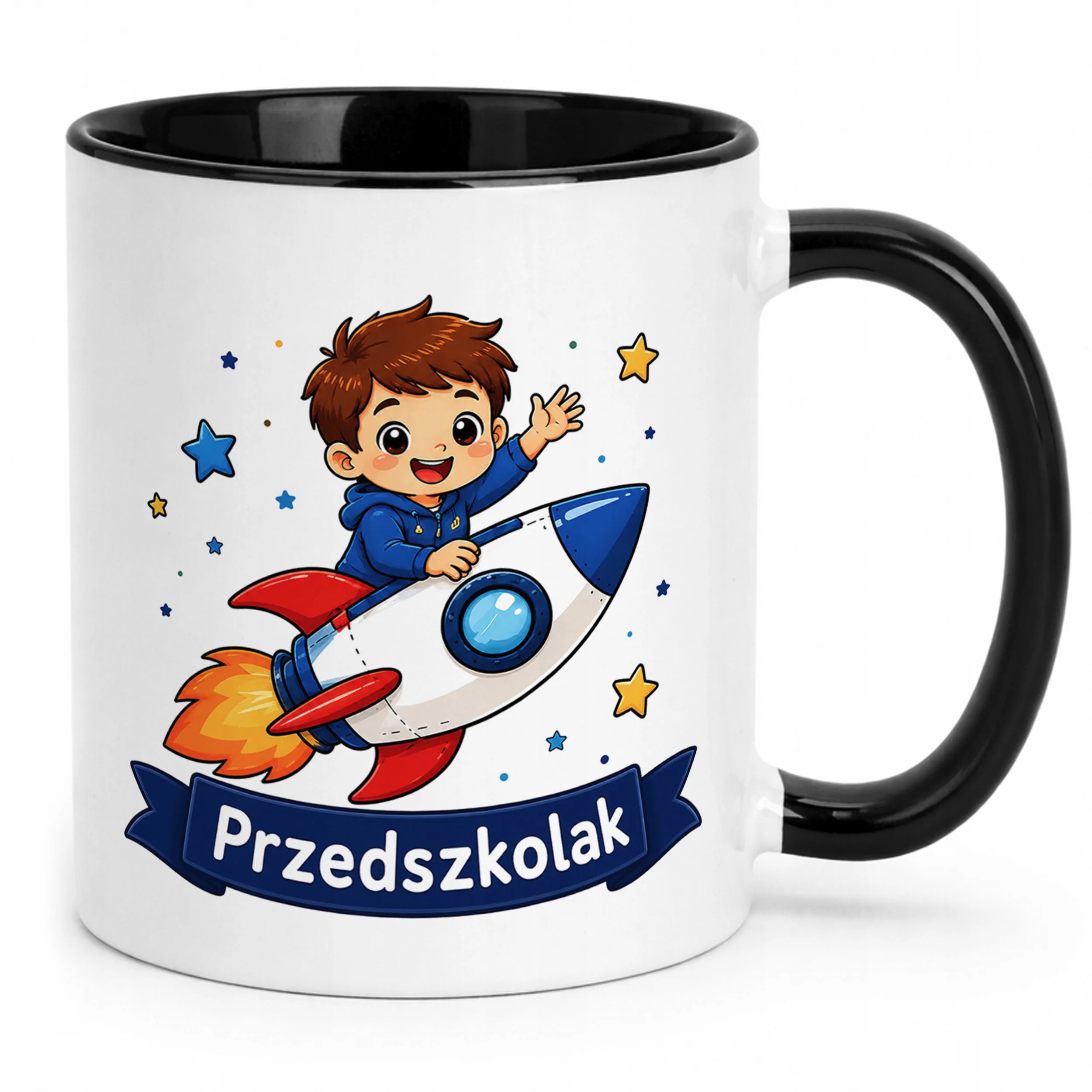 Kubek Czarny z nadrukiem Przedszkolak Szkoła Dla Dzieci Prezent