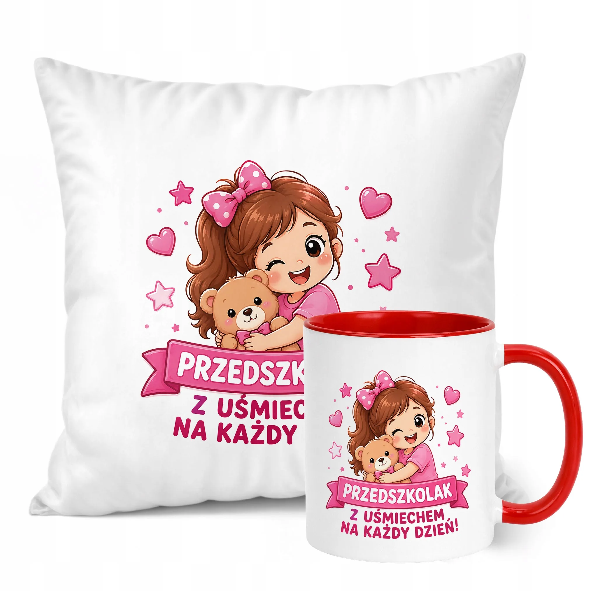Zestaw Kubek Czerwony Poduszka Z Nadrukiem Przedszkolak Szkoła Prezent