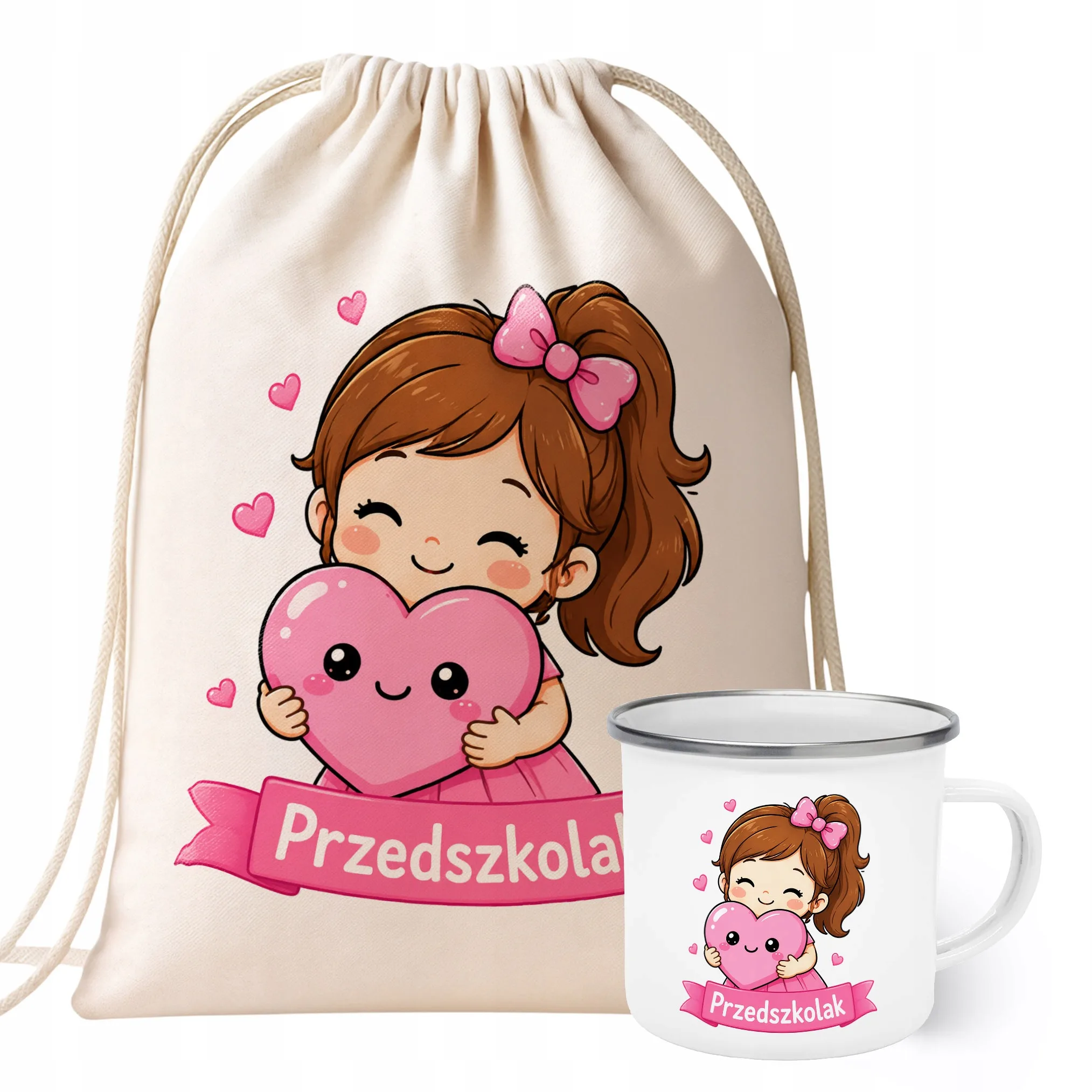 Zestaw Plecak Worek Kubek Emaliowany Z Nadrukiem Przedszkolak Szkoła