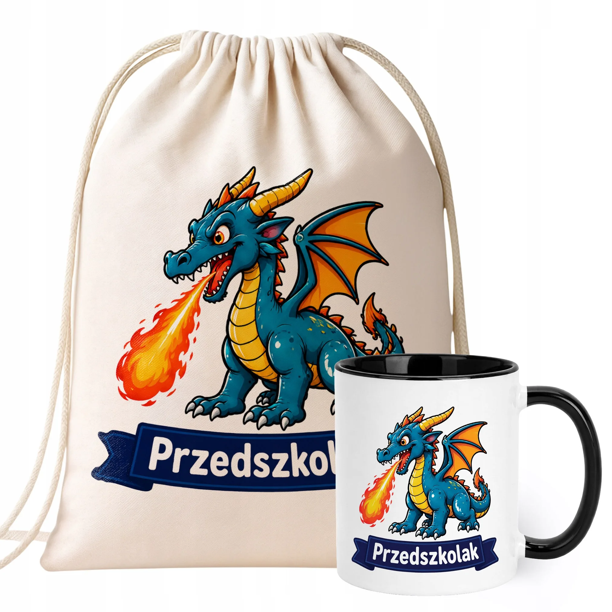 Zestaw Plecak Worek Kubek Czarny Z Nadrukiem Przedszkolak Dla Dzieci