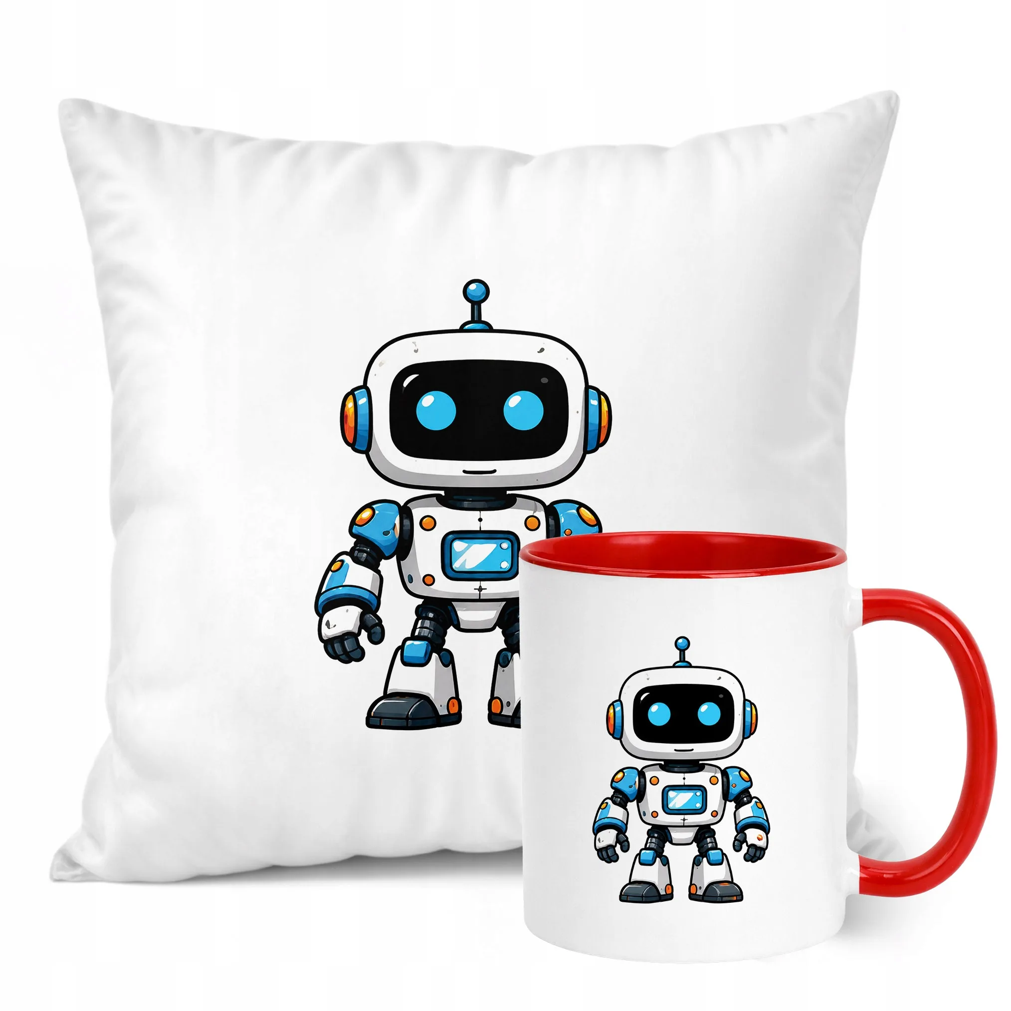Zestaw Kubek Czerwony Poduszka Z Nadrukiem Robot Prezent