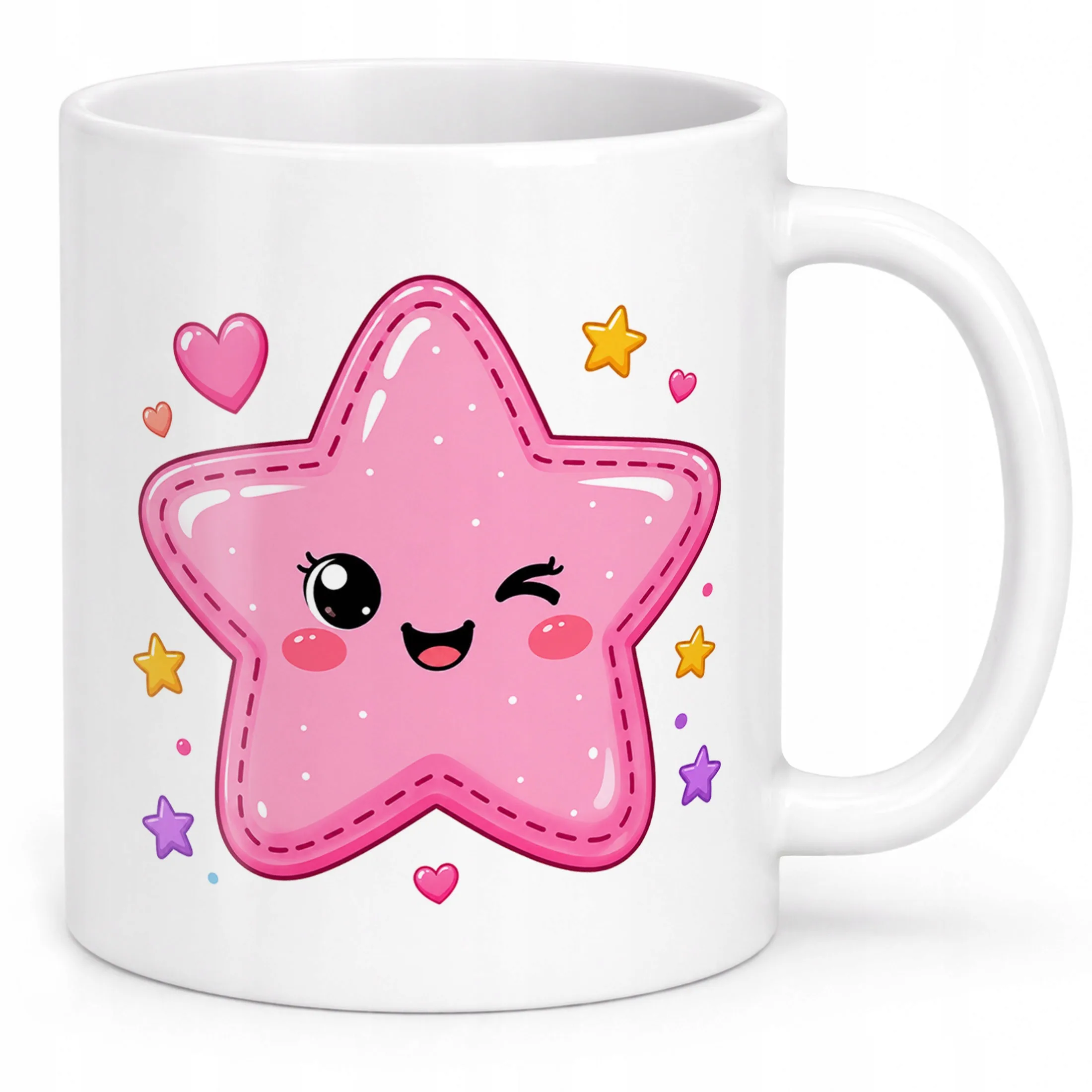 Biały Kubek z nadrukiem Kawaii Gwiazdka Dla Dzieci Prezent Upominek