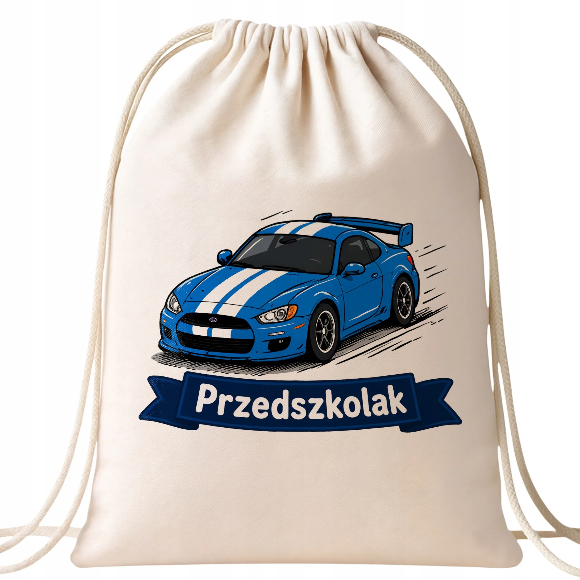 Plecak Worek Przedszkolak z Nadrukiem Bawełniany Szkolny na Buty Ecru