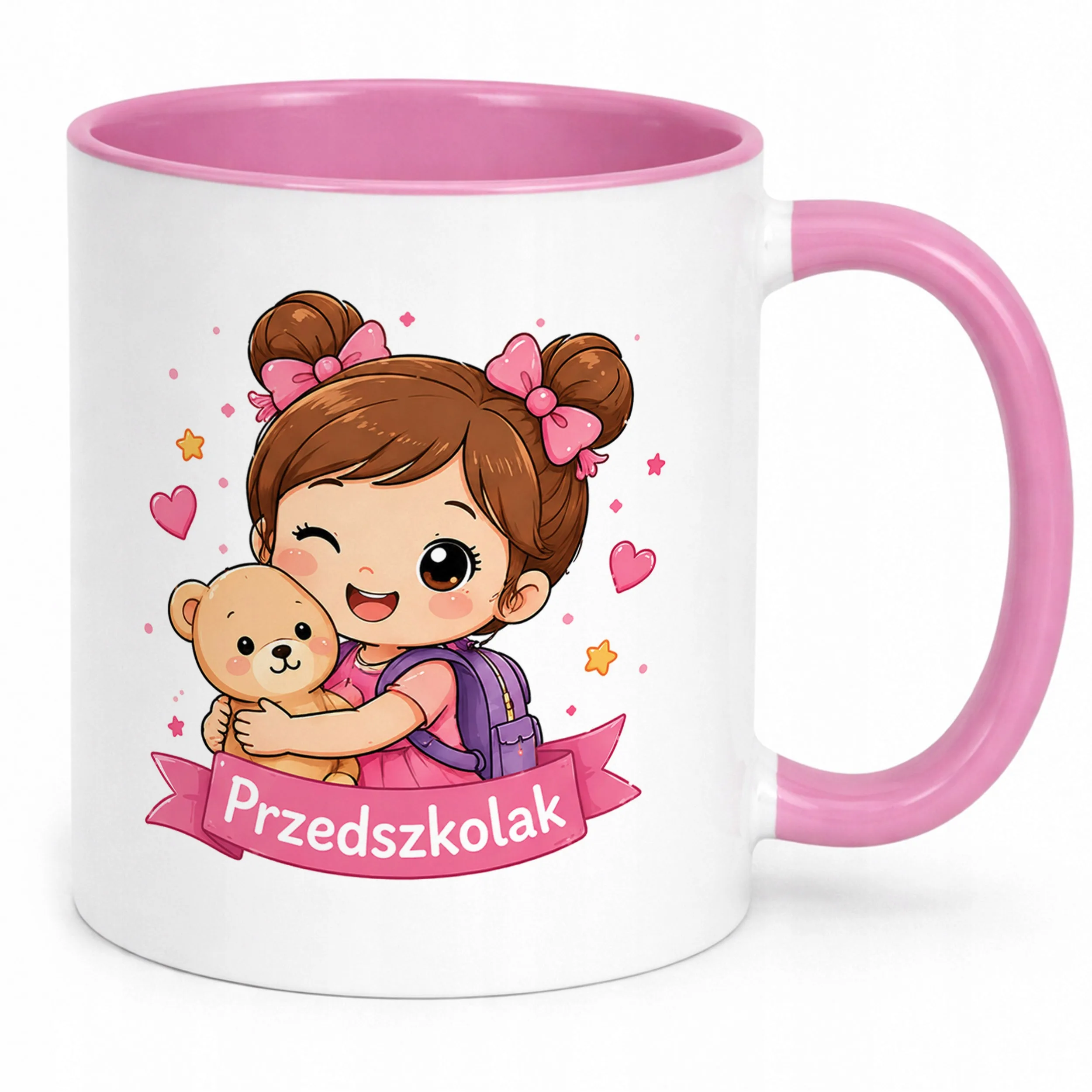 Kubek Różowy z nadrukiem Przedszkolak Szkoła Dla Dzieci Prezent